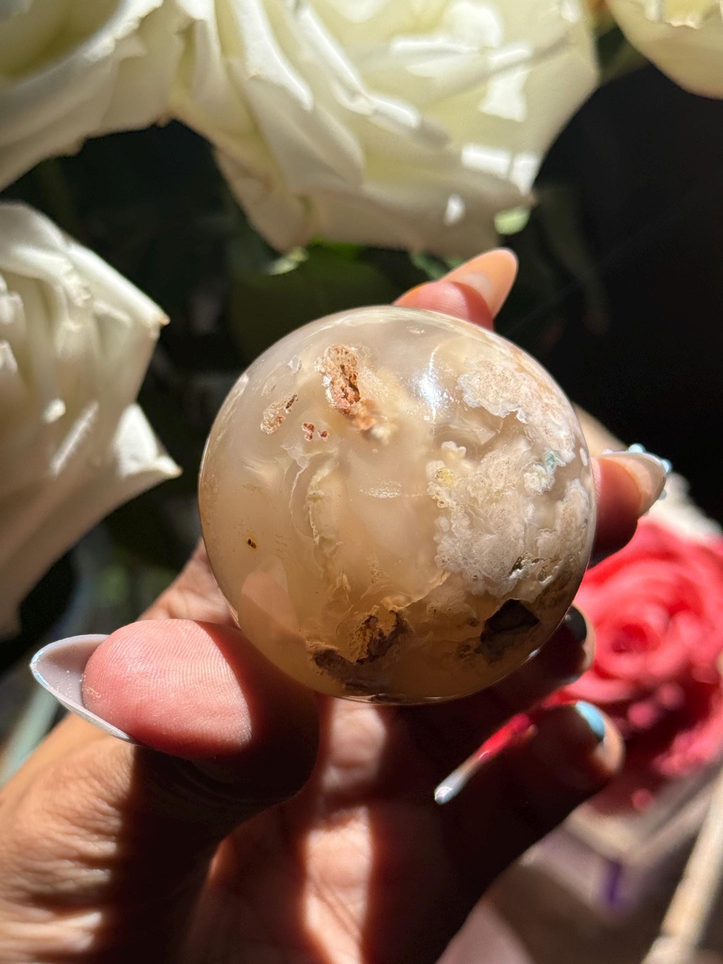 Flower Agate Sphere, Flower Agate, Small Flower Agate Sphere, Cherry Blossom Agate, Sakura Agate, Healing Crystals, SMALL