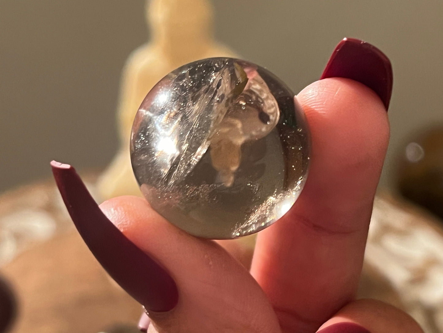 Small Smoky Quartz Sphere, Rainbow Smoky Quartz, crystal ball with crown holder,