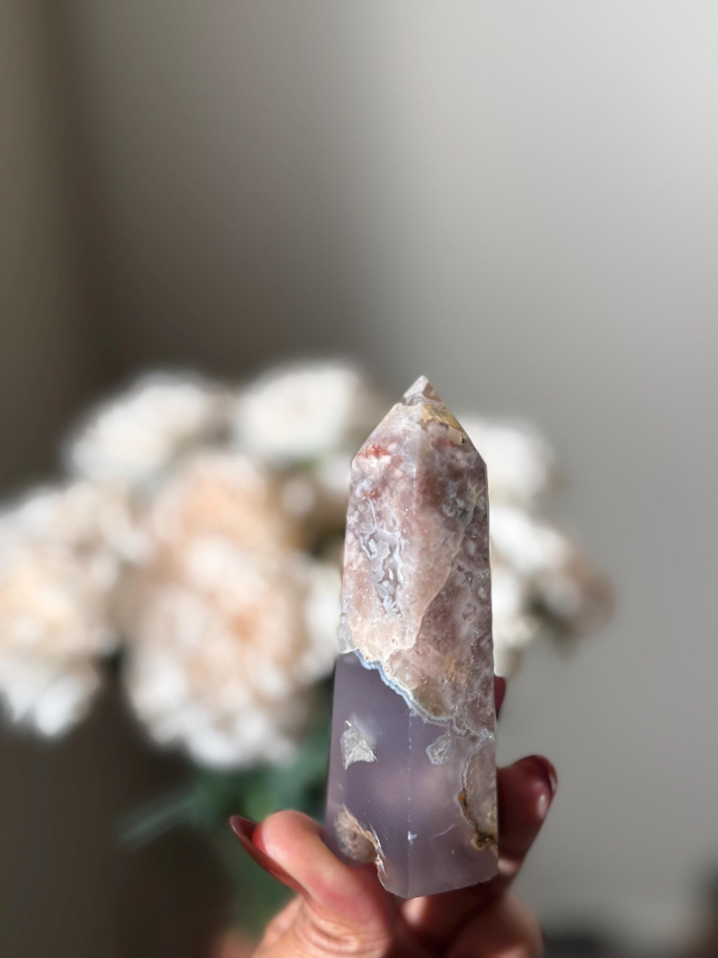 Black Flower Agate Tower, Pink and GREY Flower Agate, Flower Agate, Crystal Gifts, Metaphyiscal Gifts,