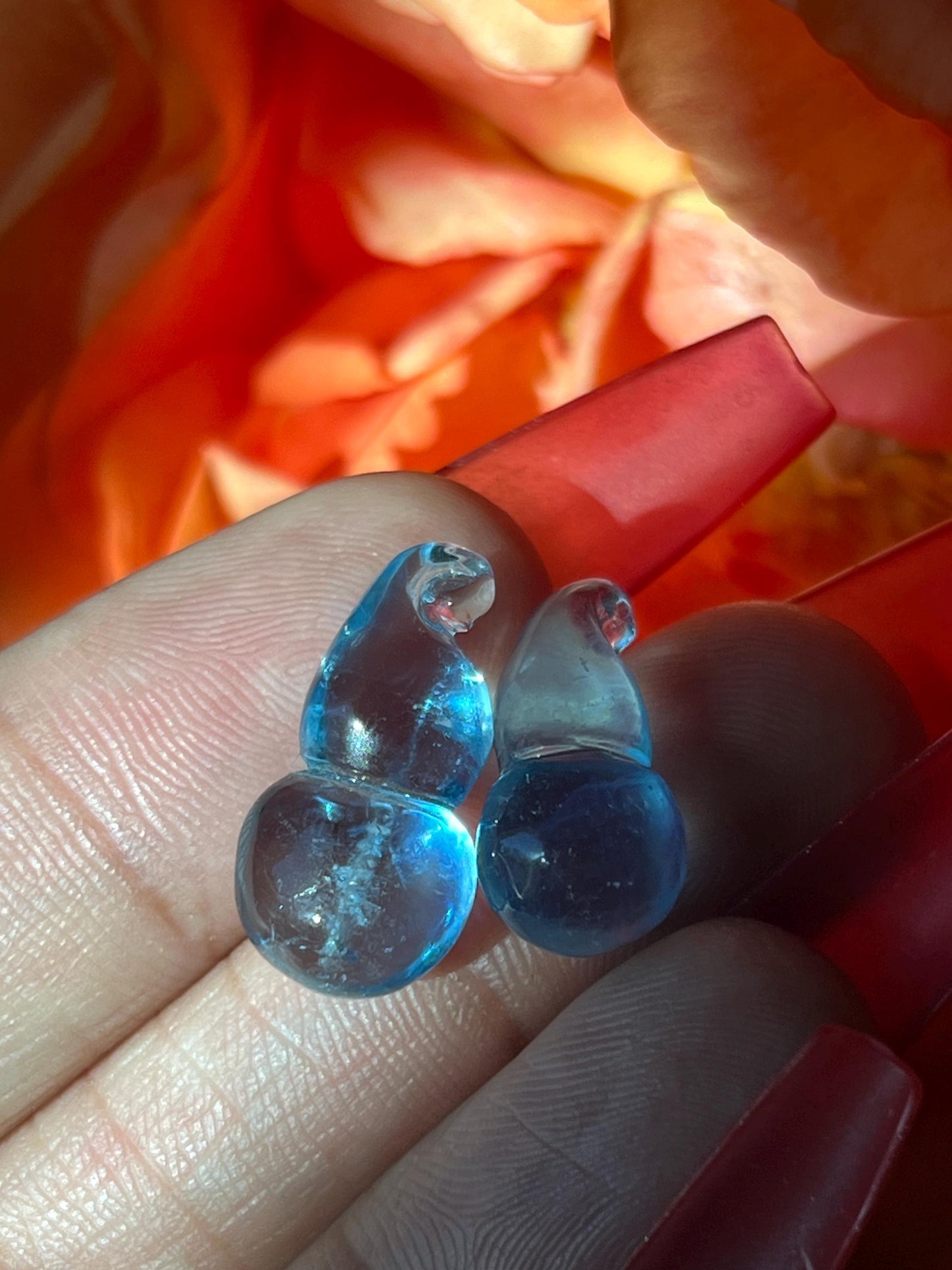 Two Aquamarine Gourd Carving, Blue Aquamarine, Aquamarine Gemstones, Aquamarine Jewelry, Good Luck Charm, Crystal Gifts, Crystal Lot