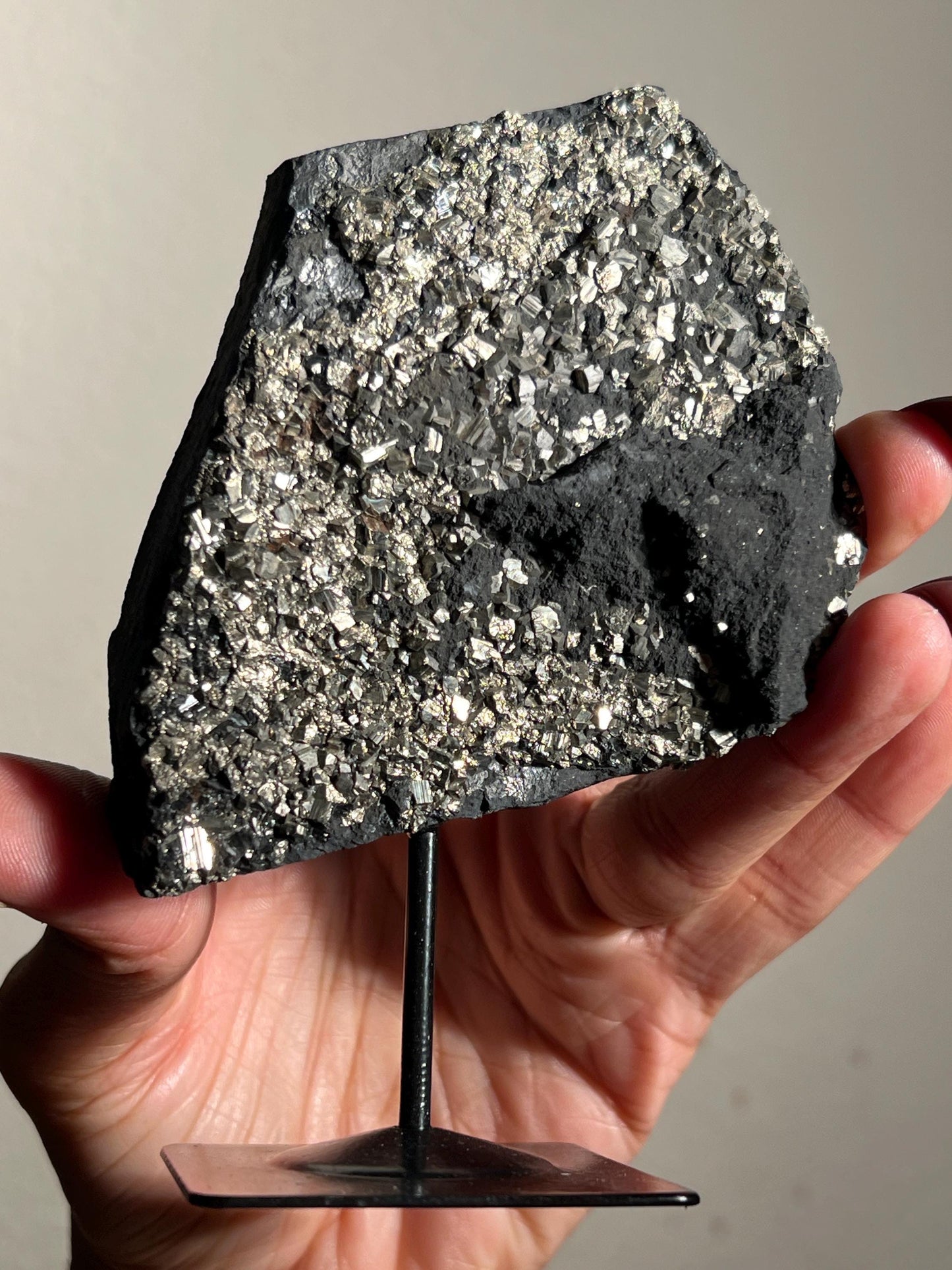 Shungite with Pyrite On Stand, Natural Shungite, Shungite with Pyrite, Raw Shungite, Crystal Gifts, Metaphysical Gifts, Spiritual Decor