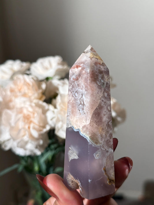 Black Flower Agate Tower, Pink and GREY Flower Agate, Flower Agate, Crystal Gifts, Metaphyiscal Gifts,