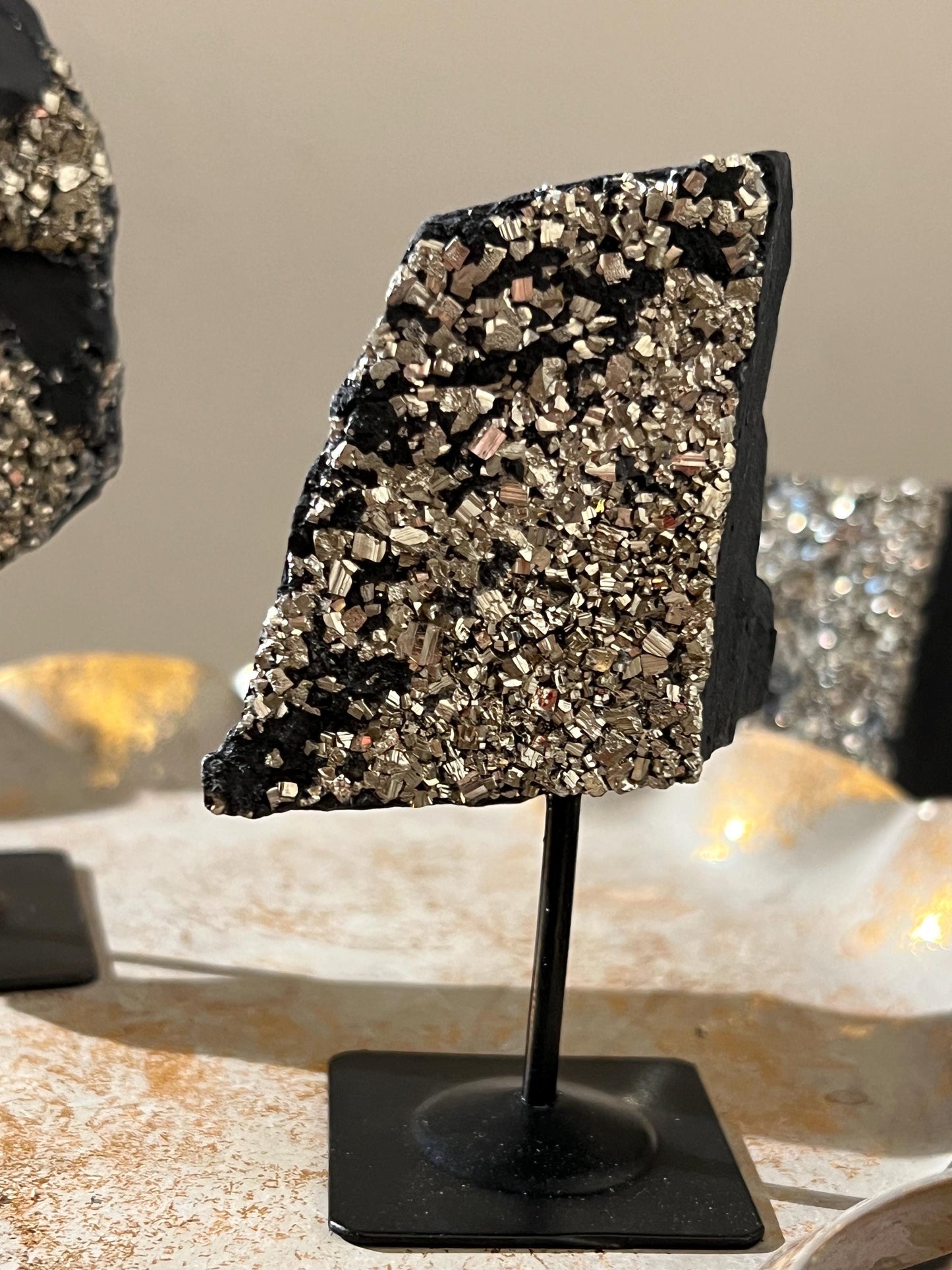Shungite with Pyrite On Stand, Natural Shungite, Shungite with Pyrite, Raw Shungite, Crystal Gifts, Metaphysical Gifts, Spiritual Decor