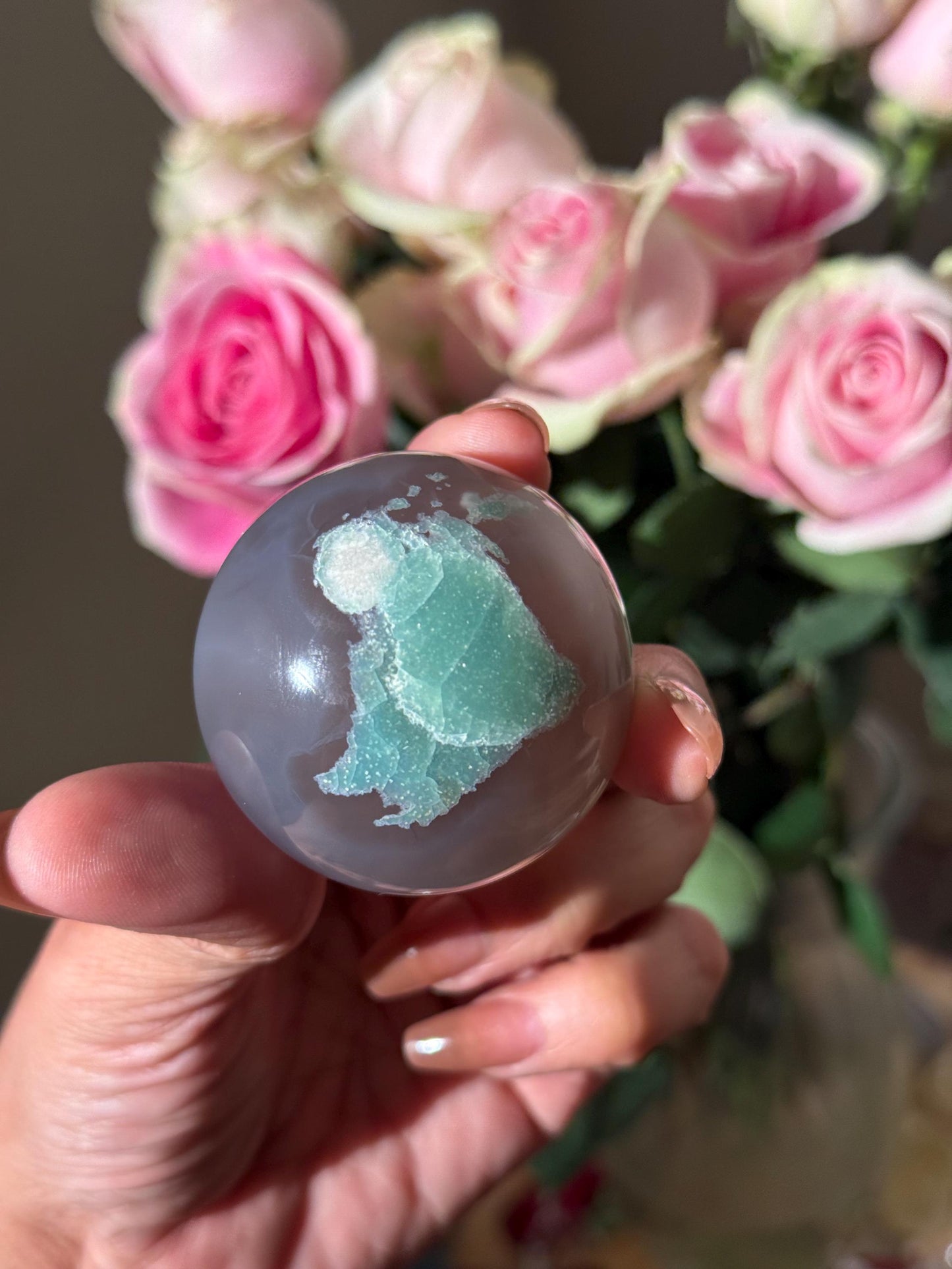 Green flower agate palm, Green Flower Agate, Sakura Agate, Cherry Blossom Agate, Heart Crystals, Crystal Gifts, Metaphysical Gifts