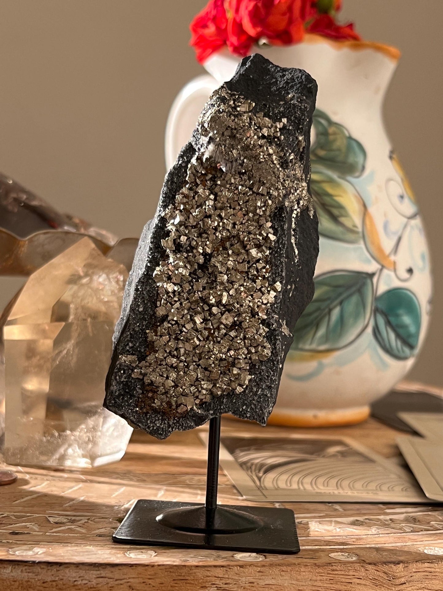 Shungite with Pyrite On Stand, Natural Shungite, Shungite with Pyrite, Raw Shungite, Crystal Gifts, Metaphysical Gifts, Spiritual Decor