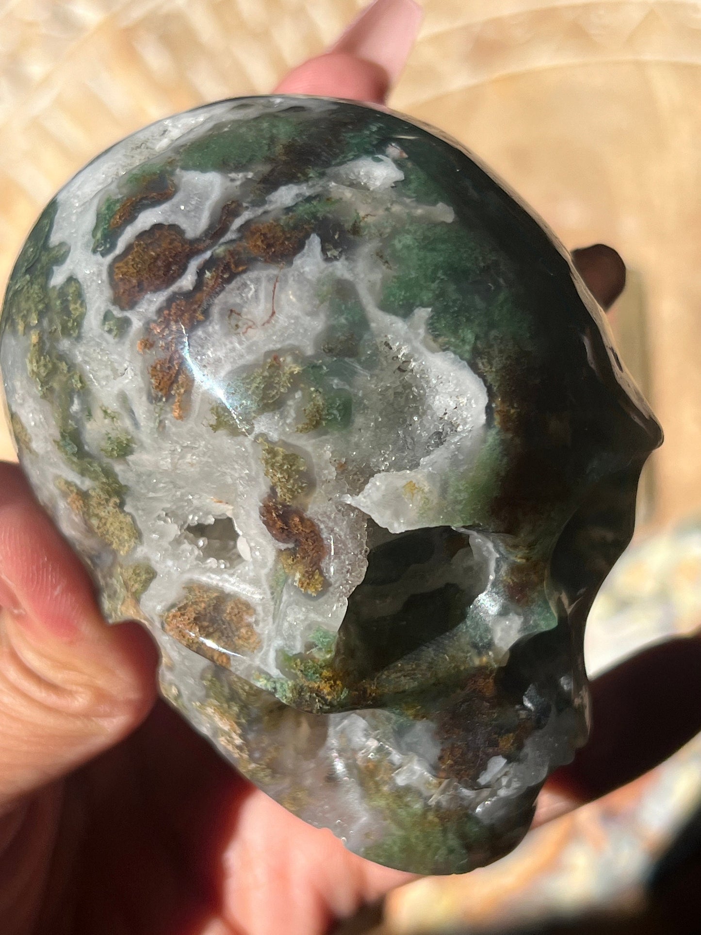 Moss Agate Skull, Druzy Moss Agate, Moss Agate Crystal, Crystal Gifts, Metaphysical Gifts, Witch Decoration, Crystal Skulls, SMALL