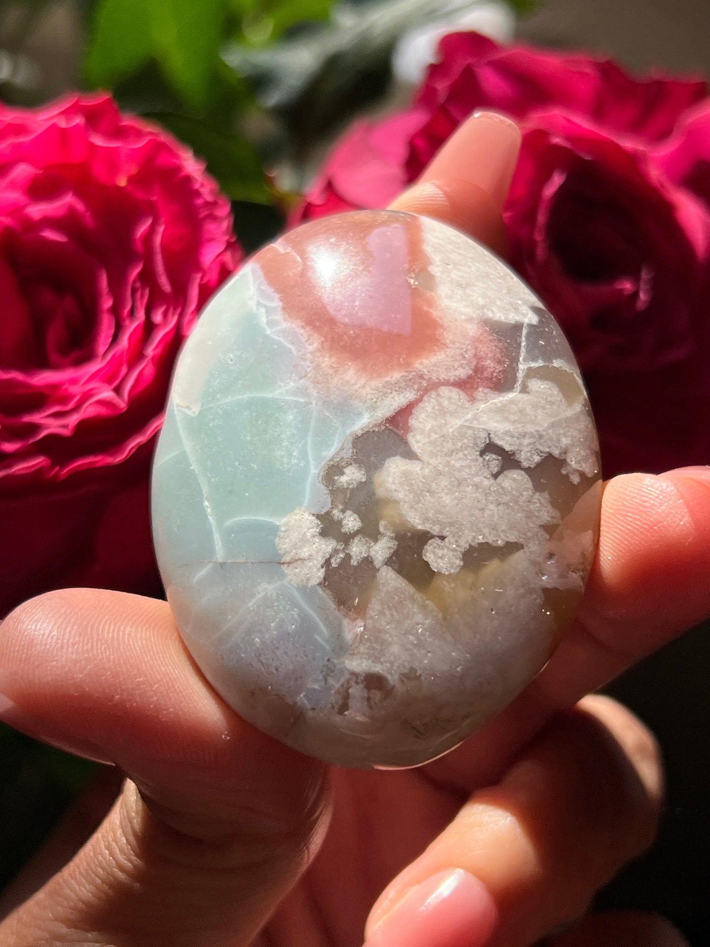 Green flower agate palm, Green Flower Agate, Sakura Agate, Cherry Blossom Agate, Heart Crystals, Crystal Gifts, Metaphysical Gifts