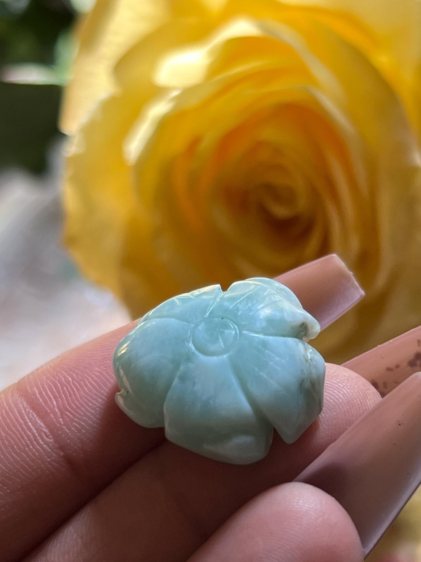 Precious Larimar Flower, Larimar Charm, Larimar Flower, Larimar Cab, Larimar stone cabs, Crystal Gifts, Spiritual Gifts, Crystal Jewelry