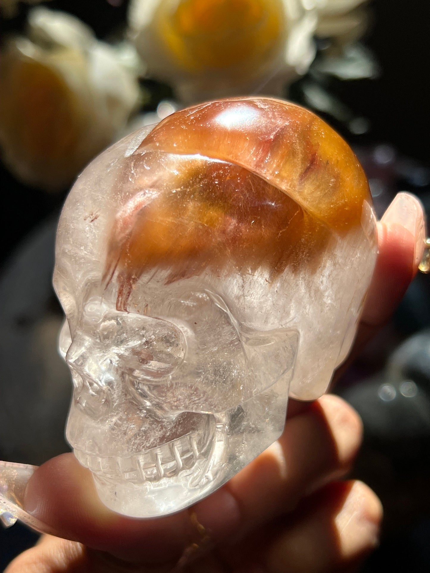 Amphibole Crystal skull, Hand Carved Crystal skull, Skulls, Crystal Gifts, Metaphysical Gifts, Rabbit Hair Quartz, Rabbit hair Quartz Skull