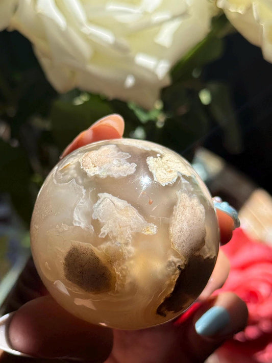 Flower Agate Sphere, Flower Agate, Small Flower Agate Sphere, Cherry Blossom Agate, Sakura Agate, Healing Crystals, SMALL