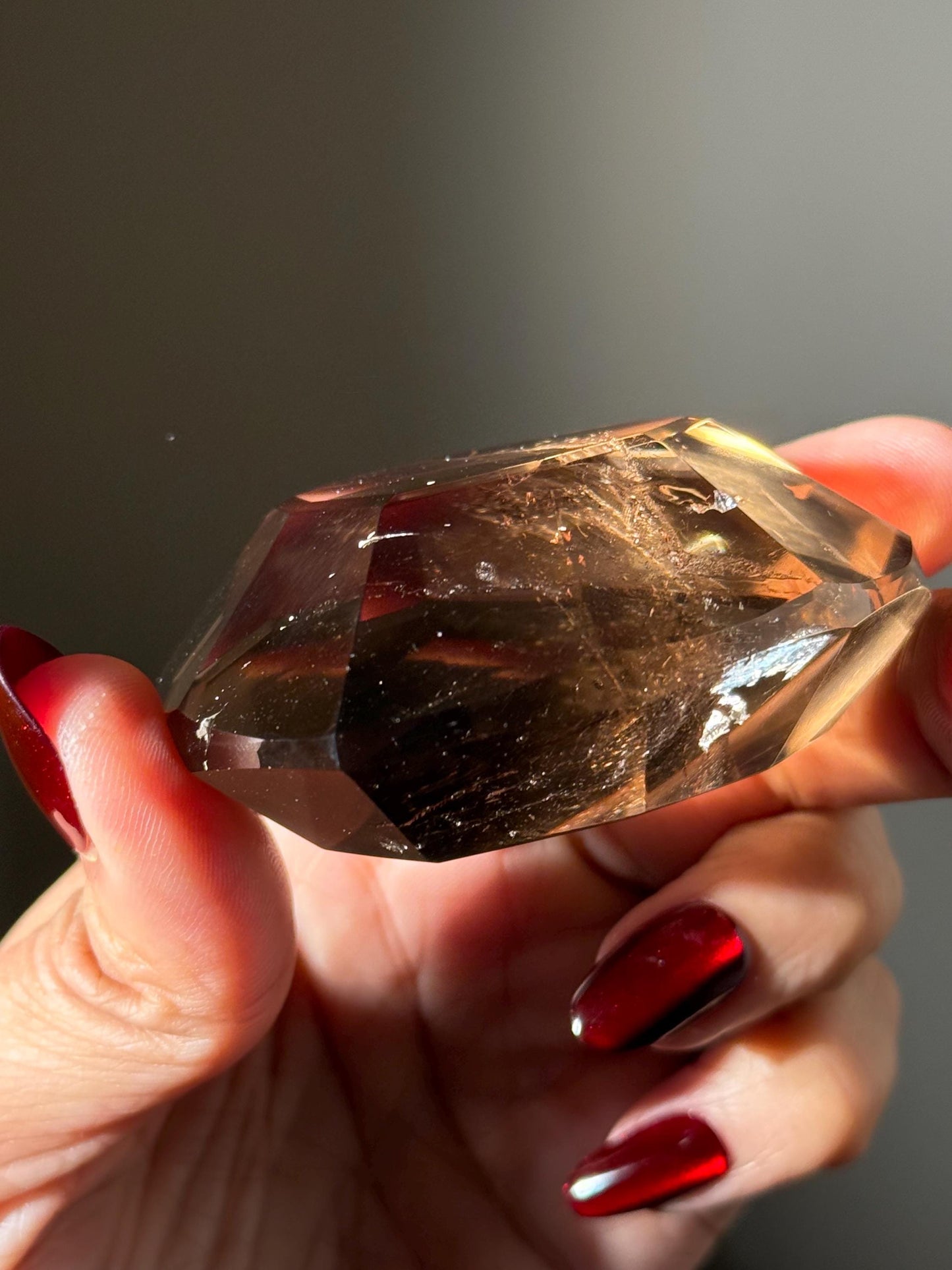 Large Faceted Smoky Quartz Heart, Smoky Quartz With Golden Rutile, Faceted Crystals, Faceted Smoky Quartz, Golden Rutile, Crystal Gifts,