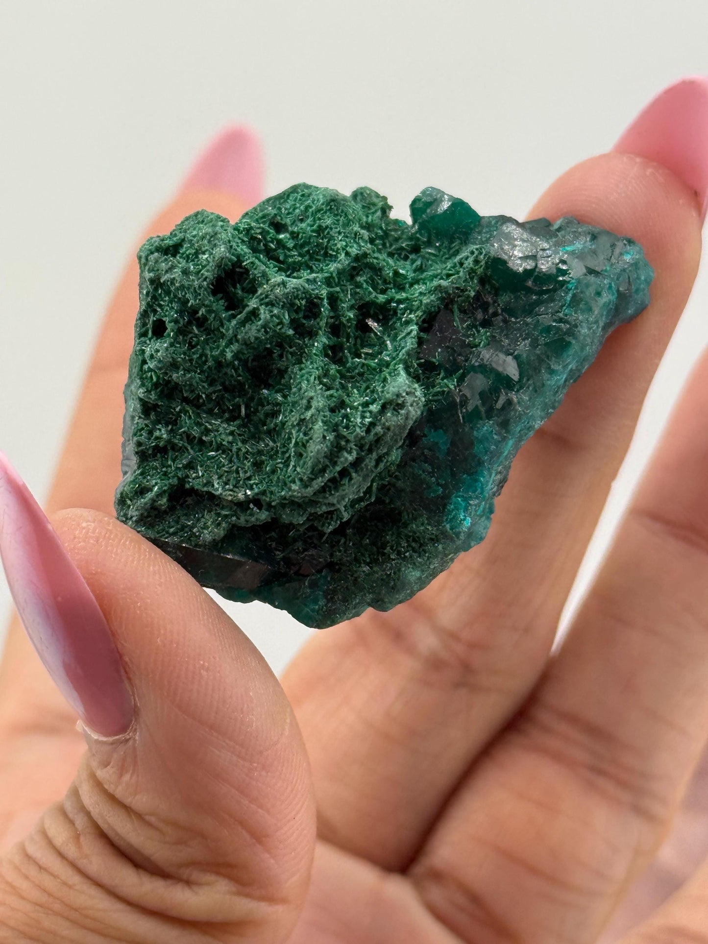 Dioptase with Malachite, Natural Raw Dioptase, Dioptase from Republic of the Congo, Fibrous Malachite, Fossils and Minerlas