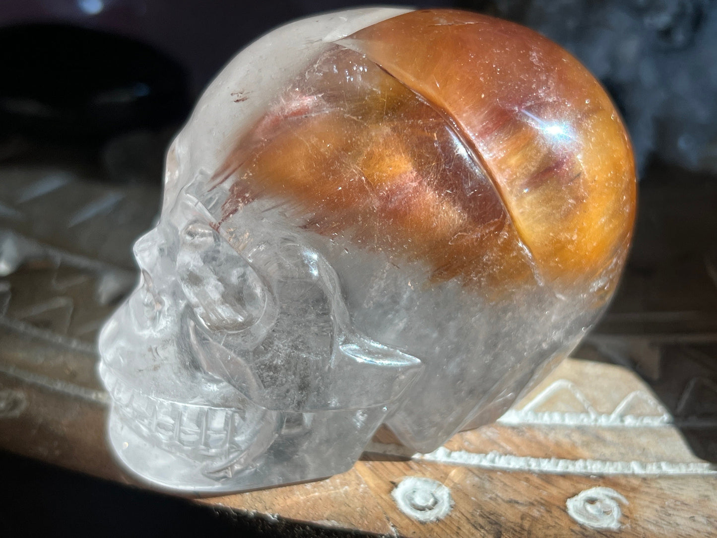 Amphibole Crystal skull, Hand Carved Crystal skull, Skulls, Crystal Gifts, Metaphysical Gifts, Rabbit Hair Quartz, Rabbit hair Quartz Skull