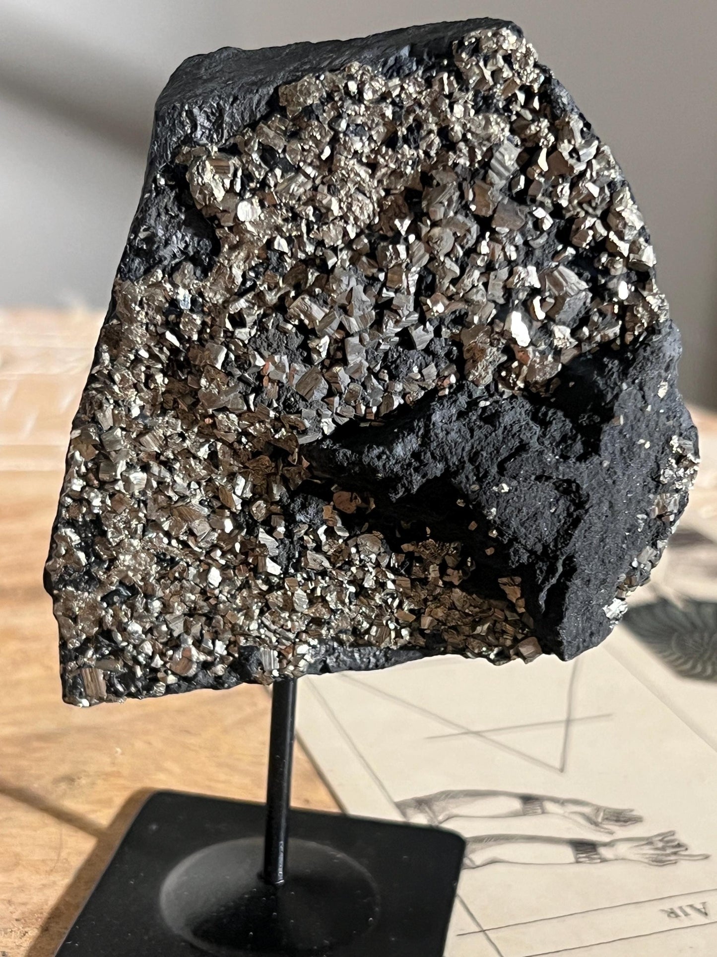 Shungite with Pyrite On Stand, Natural Shungite, Shungite with Pyrite, Raw Shungite, Crystal Gifts, Metaphysical Gifts, Spiritual Decor