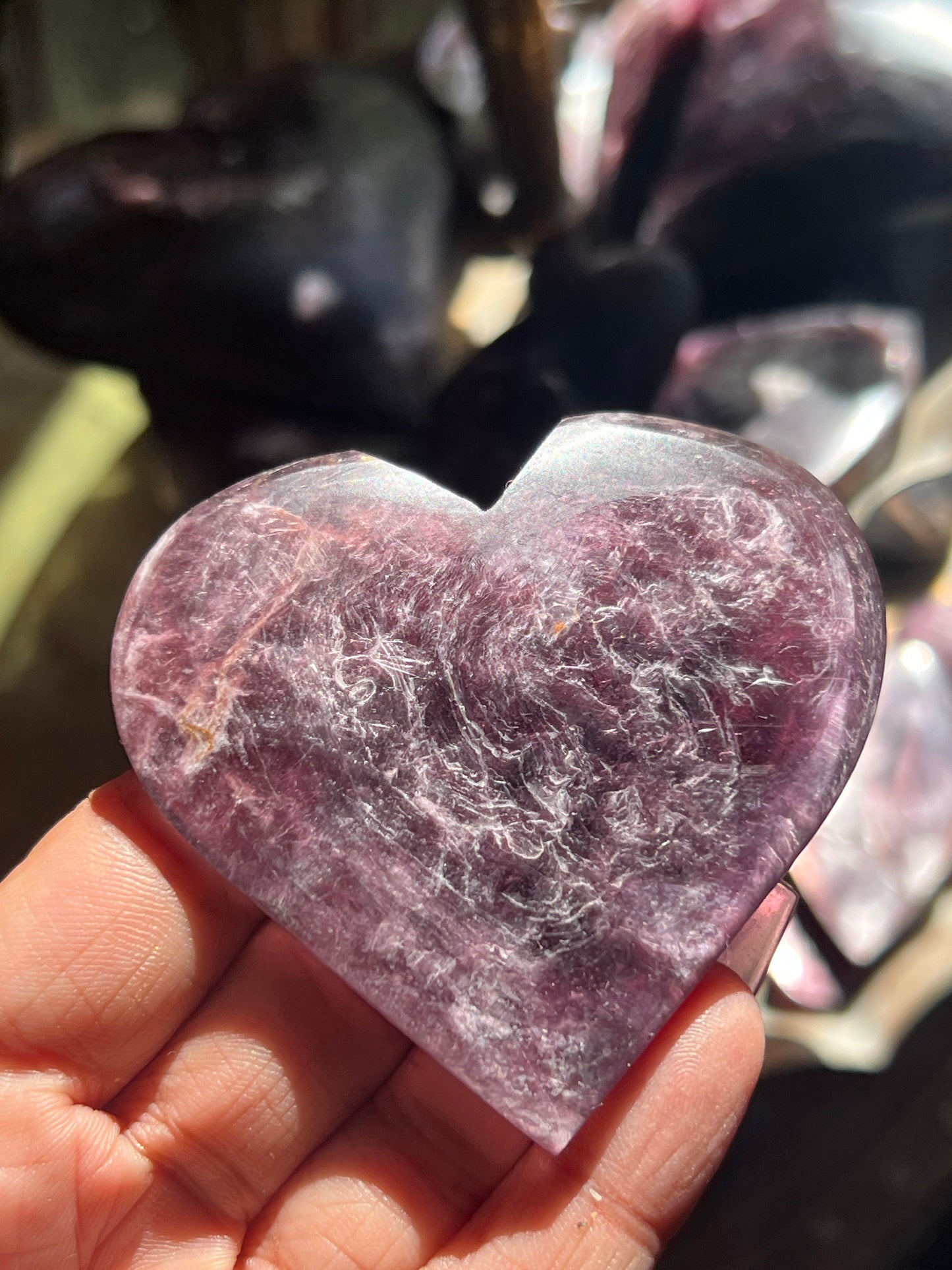 Purple Mica Heart, Lepidolite Heart, Crystal hearts, Gem Lepidolite, Mica Palm stone