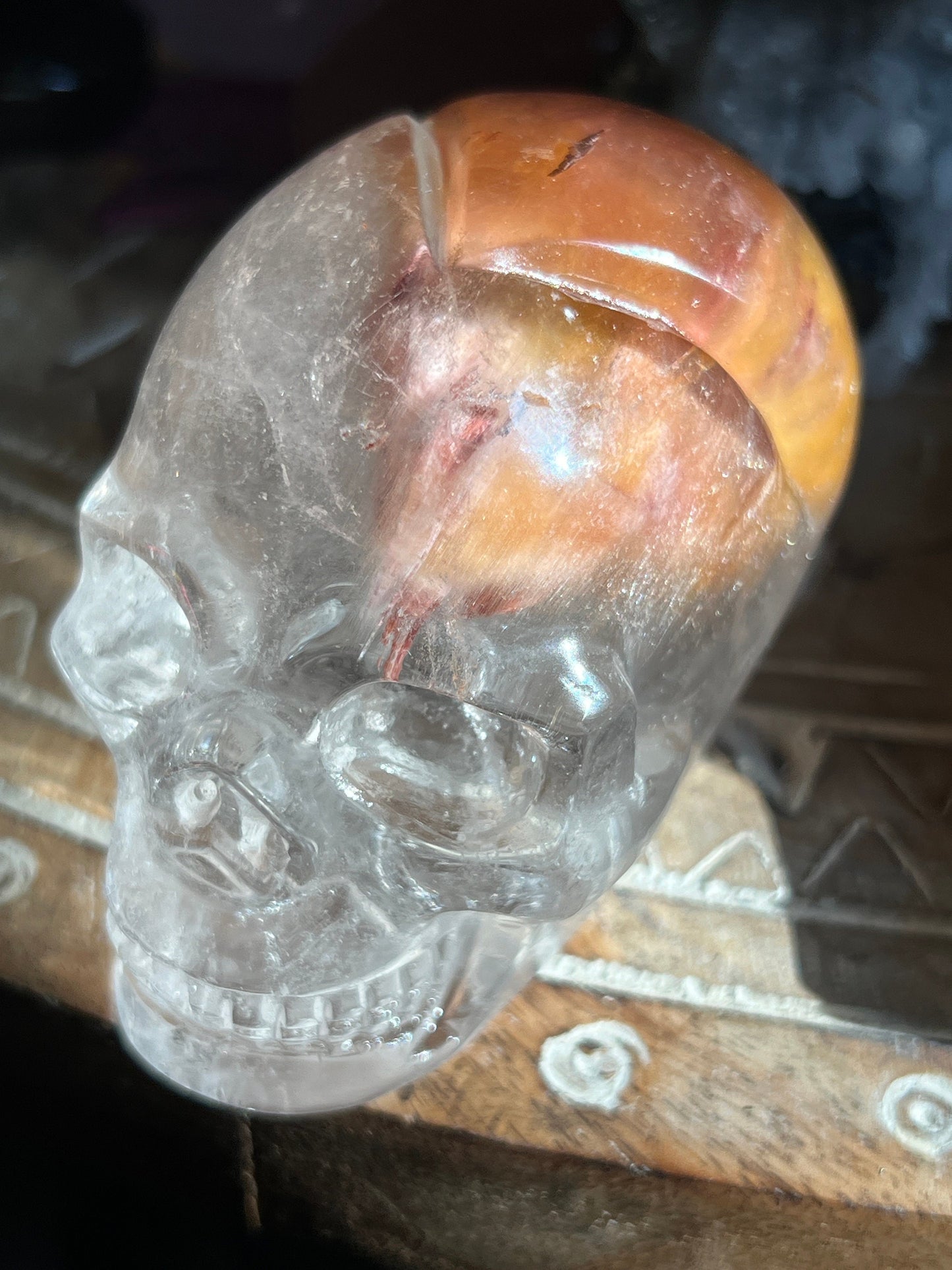 Amphibole Crystal skull, Hand Carved Crystal skull, Skulls, Crystal Gifts, Metaphysical Gifts, Rabbit Hair Quartz, Rabbit hair Quartz Skull