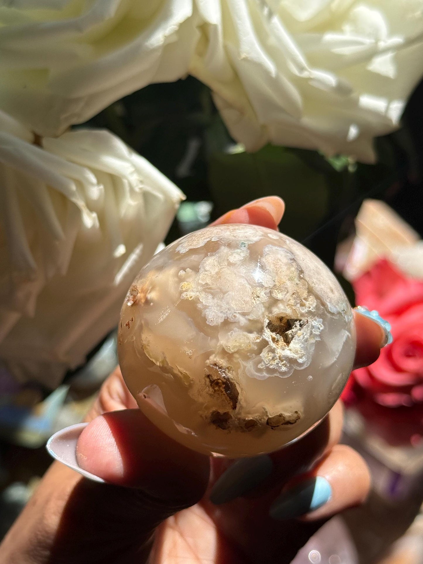 Flower Agate Sphere, Flower Agate, Small Flower Agate Sphere, Cherry Blossom Agate, Sakura Agate, Healing Crystals, SMALL