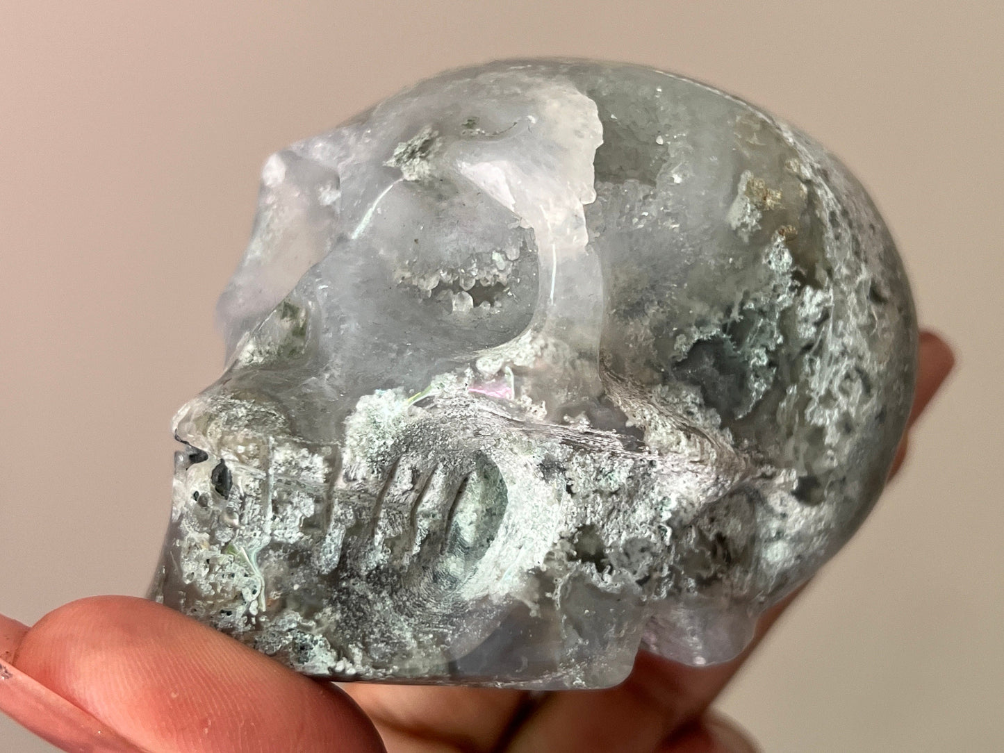 Moss Agate Skull, Druzy Moss Agate, Moss Agate Crystal, Crystal Gifts, Metaphysical Gifts, Witch Decoration, Crystal Skulls, SMALL