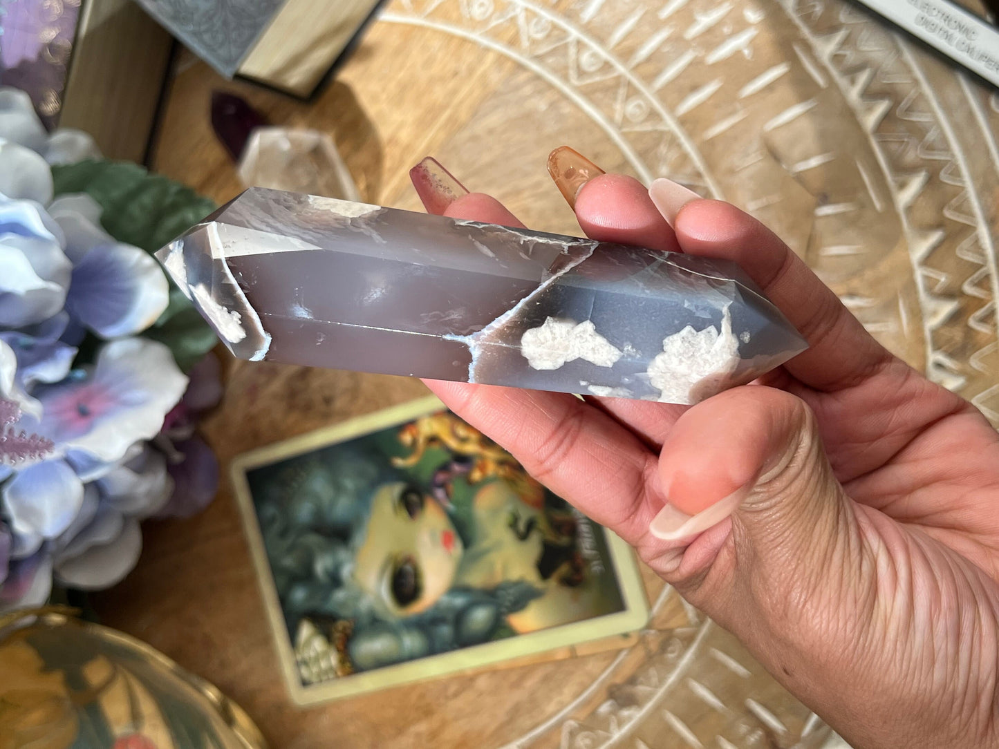 Gorgeous Black Flower Agate, Black Flower Agate Blue Flower Agate, Flower Agate, Blue Chalcedony, Crystal Gifts, Dendrite Agate,
