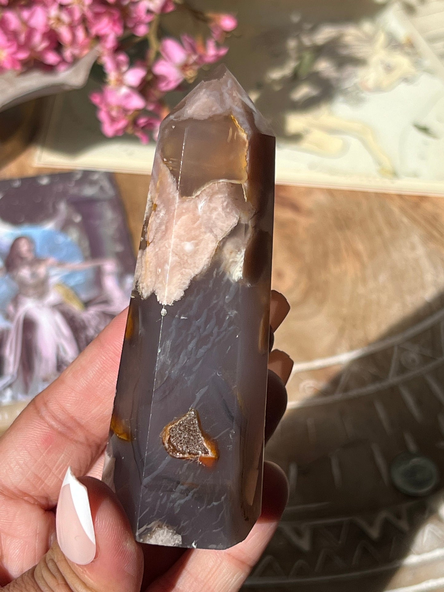 Black Flower Agate Tower, Black & Blue Flower Agate, Flower Agate, Blue Chalcedony