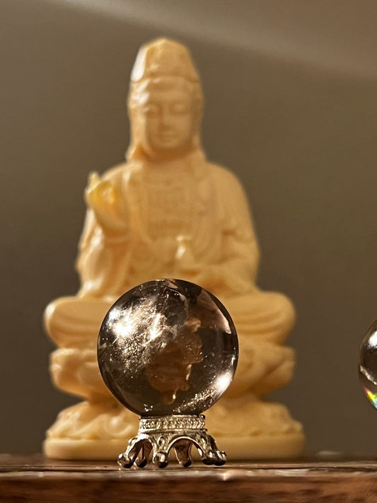 Small Smoky Quartz Sphere, Rainbow Smoky Quartz, crystal ball with crown holder,