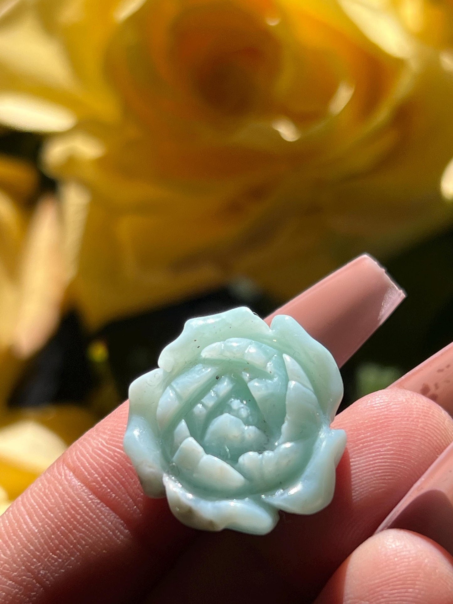 Precious Larimar Flower, Larimar Charm, Larimar Flower, Larimar Cab, Larimar stone cabs, Crystal Gifts, Spiritual Gifts, Crystal Jewelry