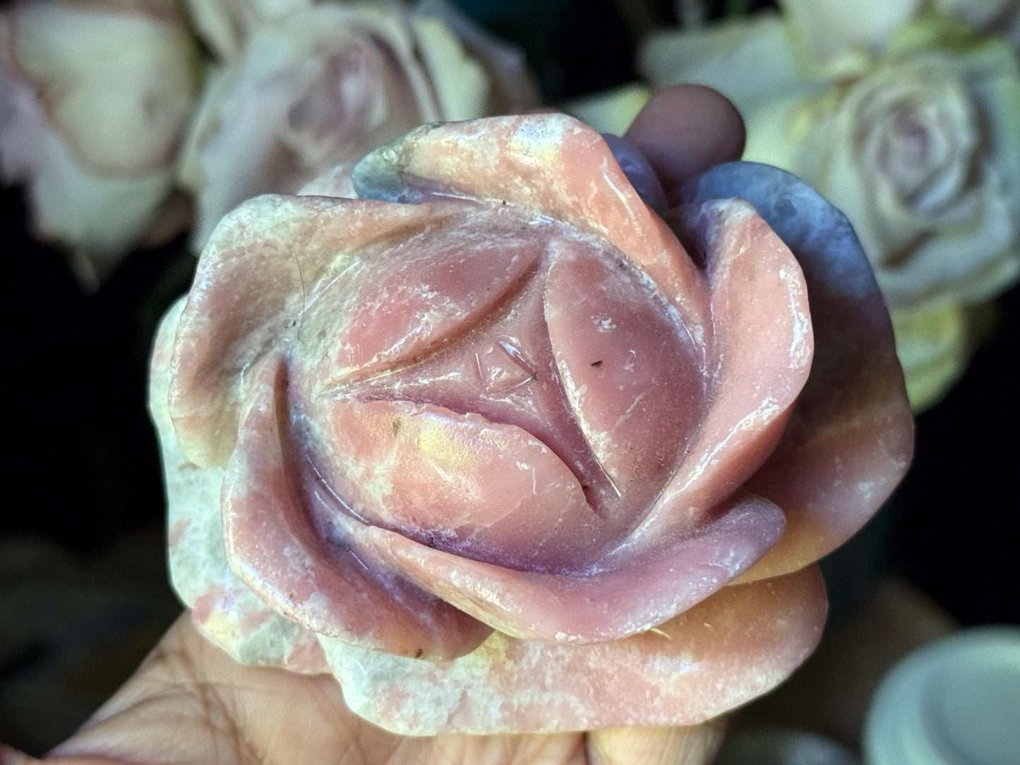 Pink Opal Rose, Pink Opal, Floral Crystal Carving, Heart Chakra Healing Crystal, Crystal Flower, Crystal Gifts,