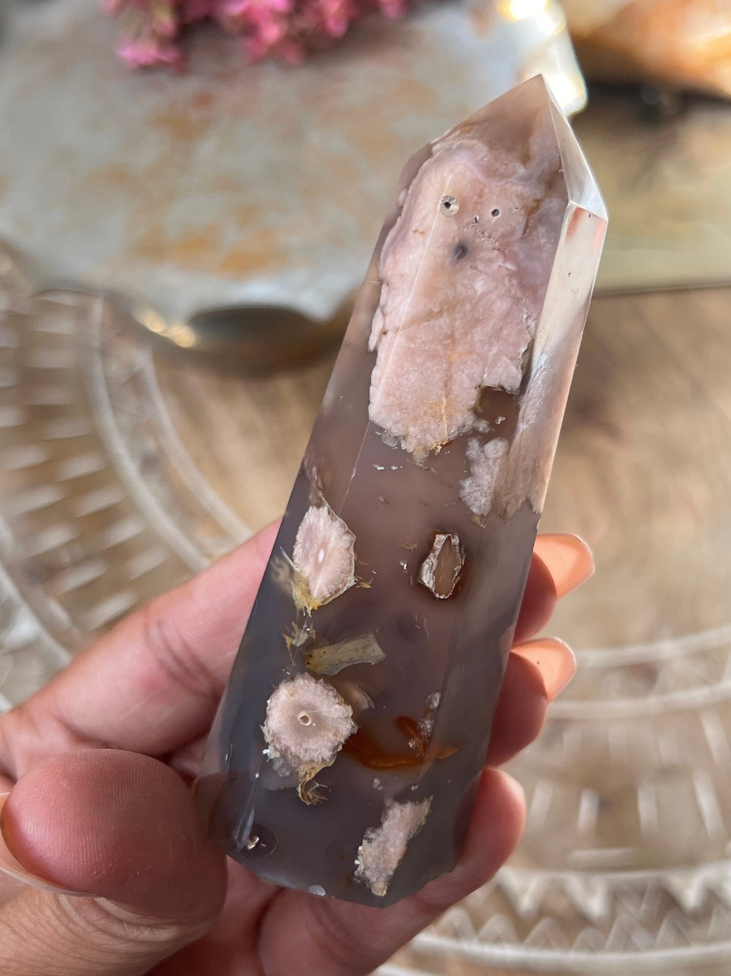 Black Flower Agate Tower, Black & Blue Flower Agate, Flower Agate, Blue Chalcedony