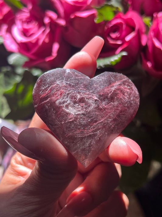 Flashy Purple Mica Heart, Lepidolite Heart, Crystal hearts, Gem Lepidolite, Mica Palm stone
