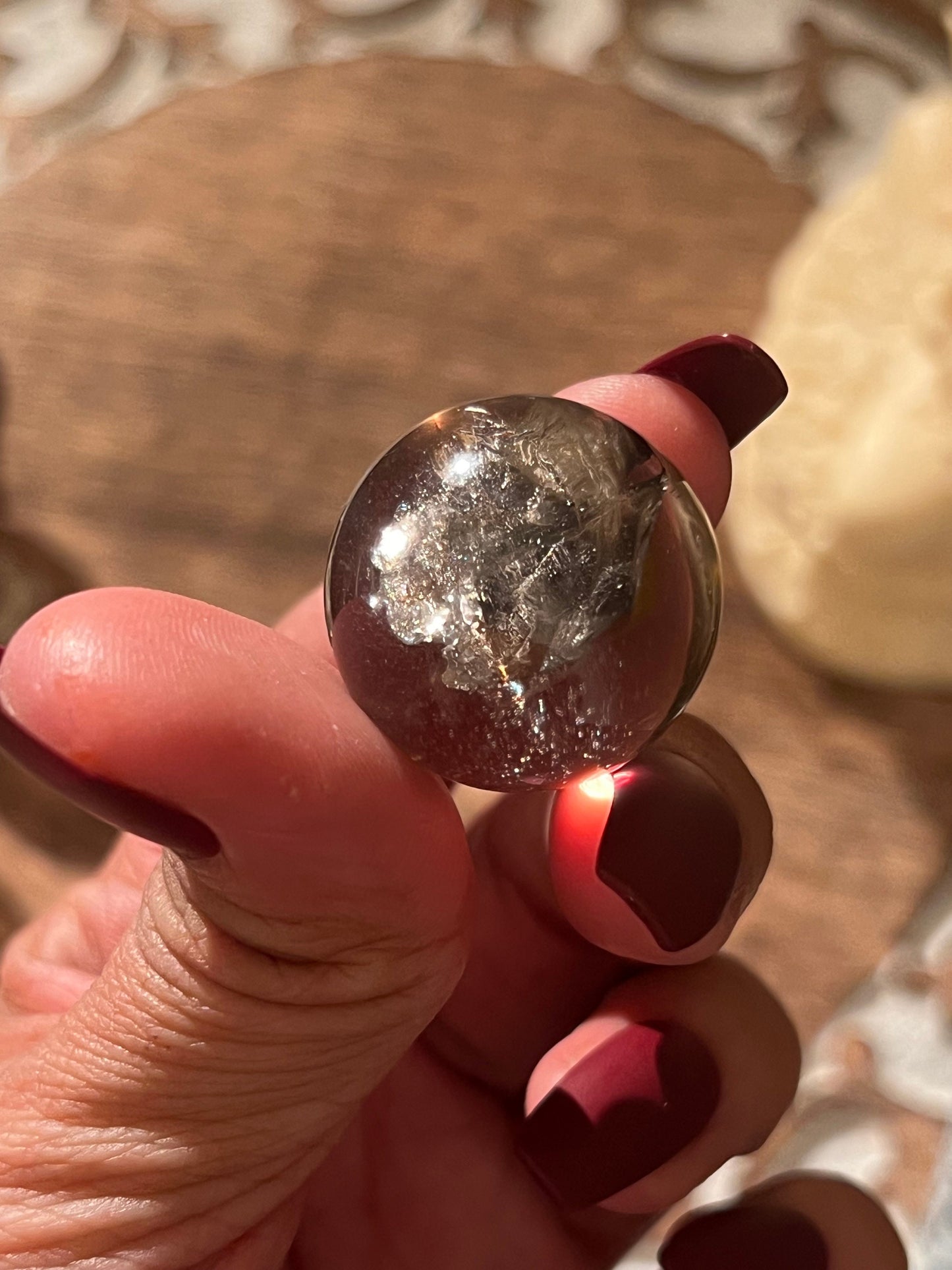 Small Smoky Quartz Sphere, Rainbow Smoky Quartz, crystal ball with crown holder,