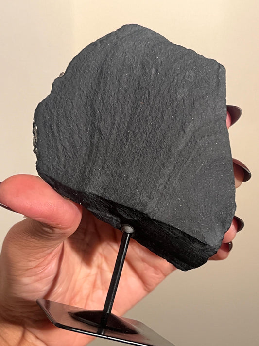 Shungite with Pyrite On Stand, Natural Shungite, Shungite with Pyrite, Raw Shungite, Crystal Gifts, Metaphysical Gifts, Spiritual Decor