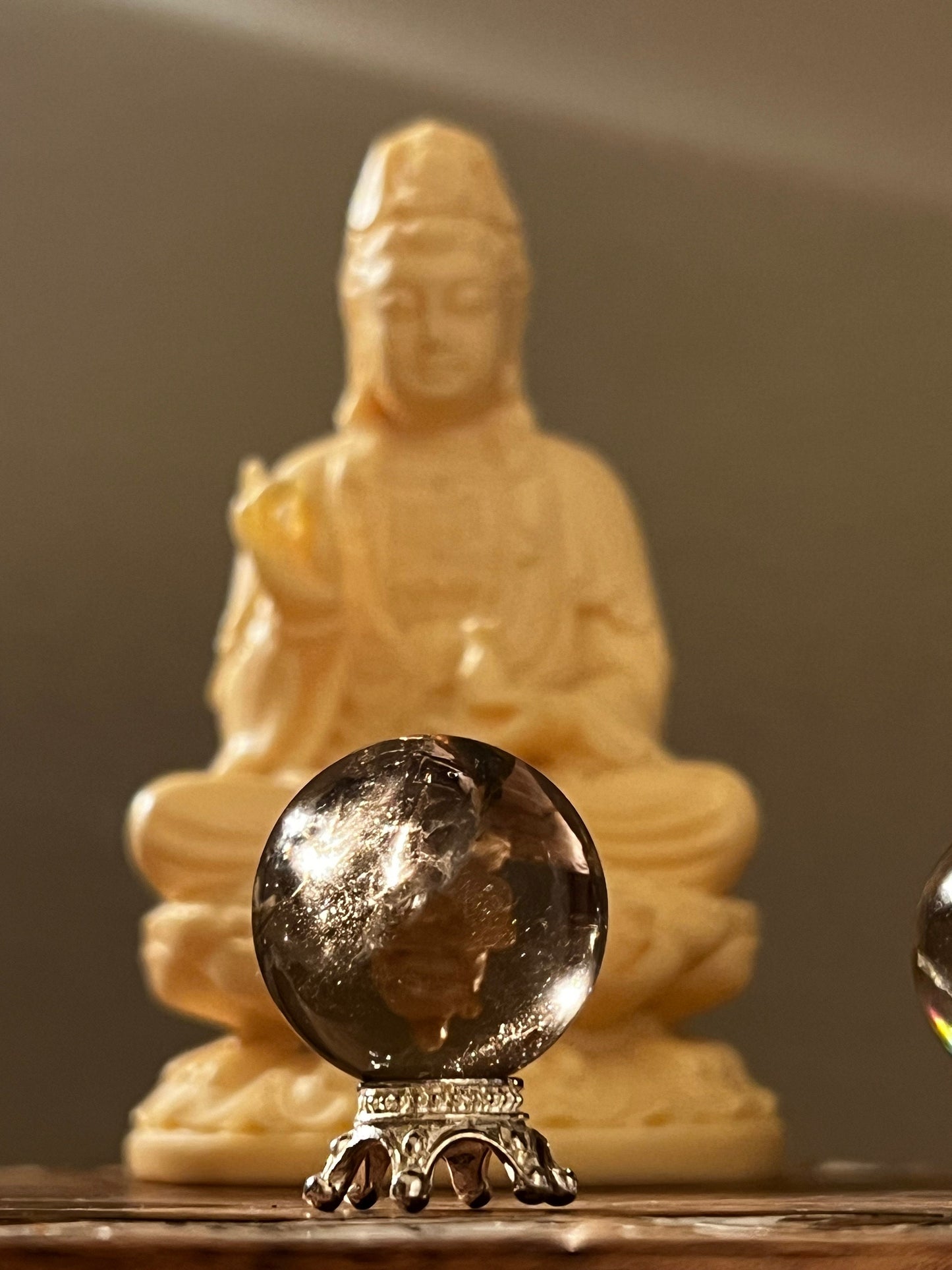 Small Smoky Quartz Sphere, Rainbow Smoky Quartz, crystal ball with crown holder,