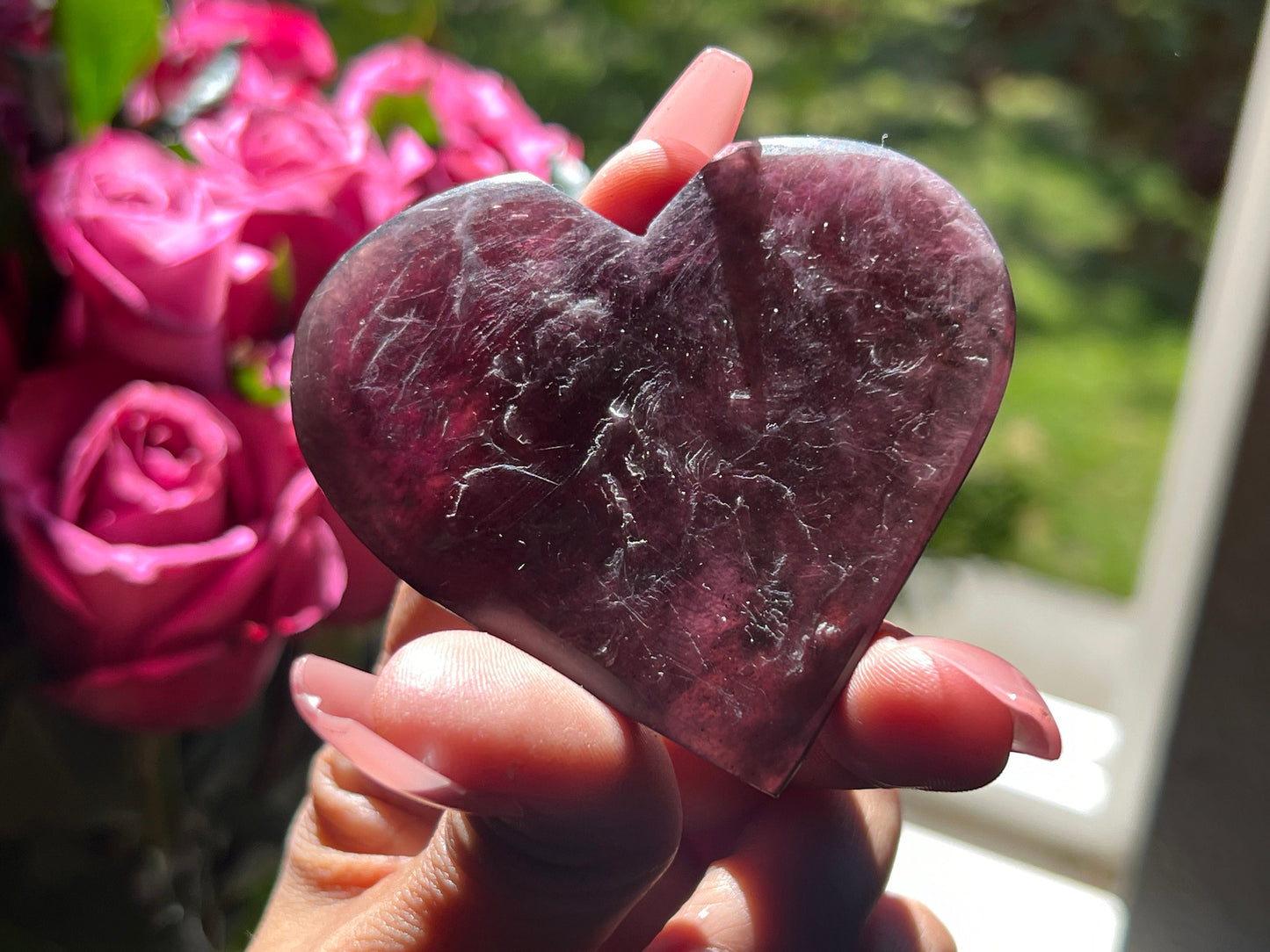 Purple Mica Heart, Lepidolite Heart, Crystal hearts, Gem Lepidolite, Mica Palm stone