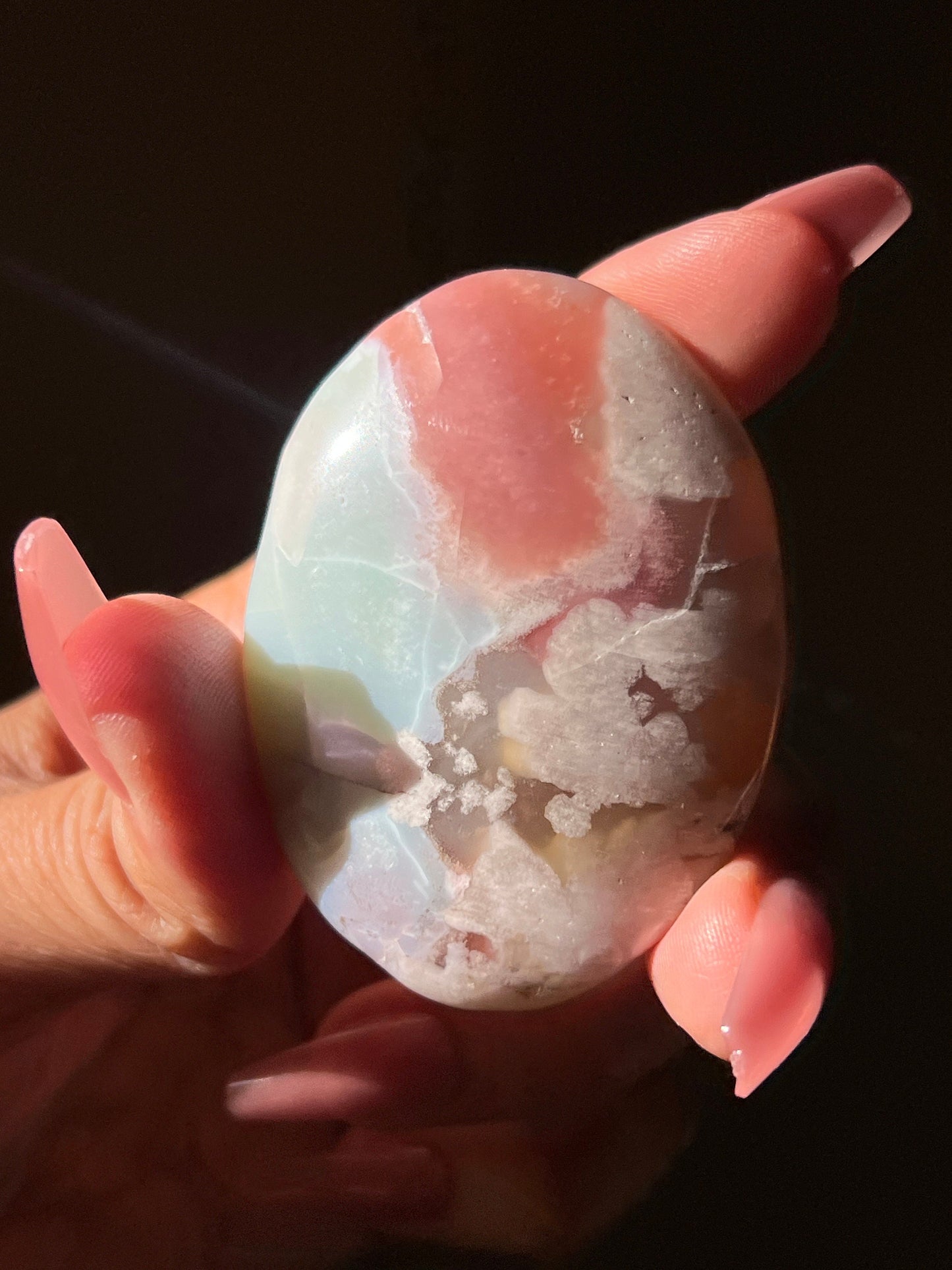 Green flower agate palm, Green Flower Agate, Sakura Agate, Cherry Blossom Agate, Heart Crystals, Crystal Gifts, Metaphysical Gifts