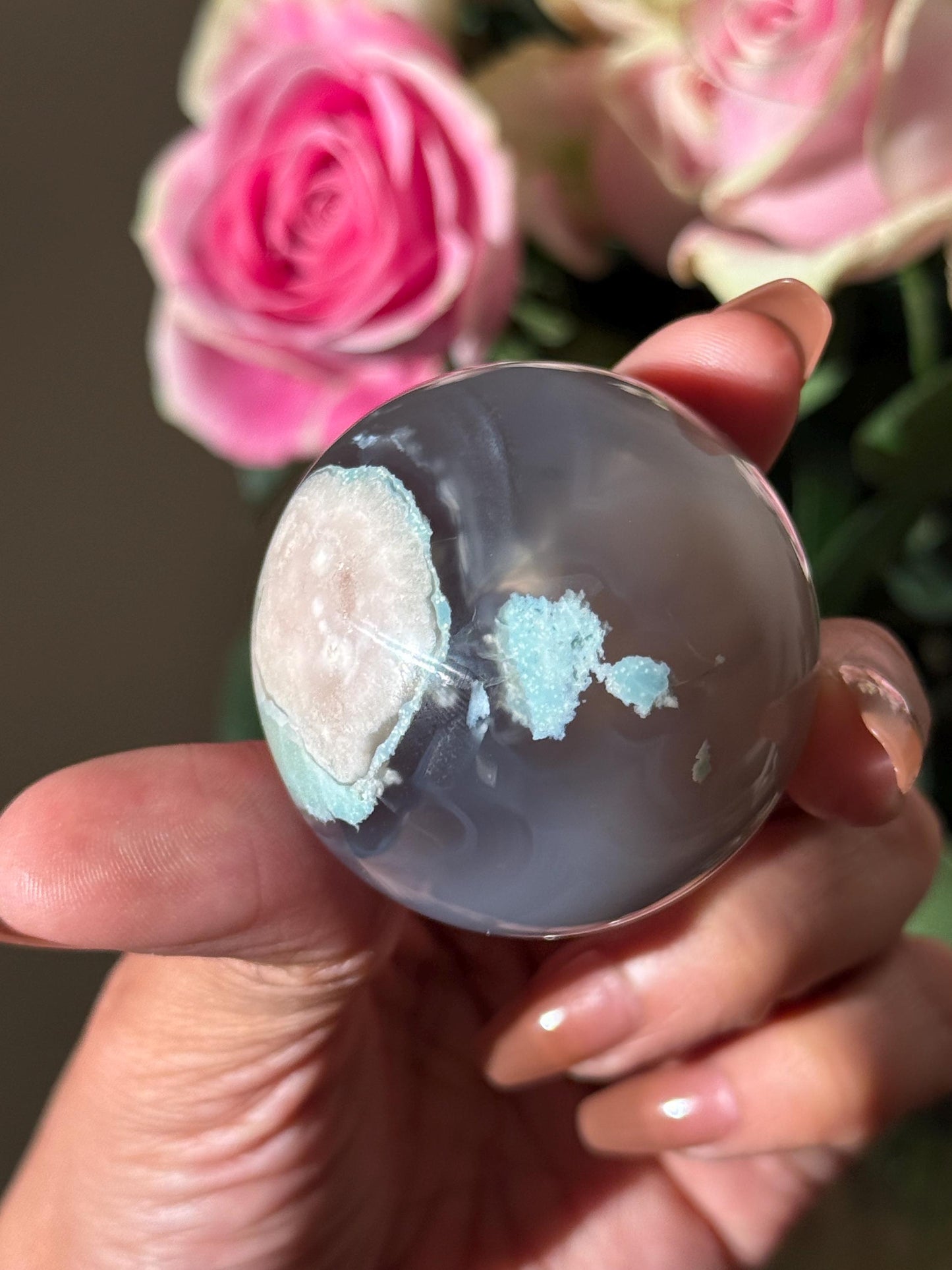 Green flower agate palm, Green Flower Agate, Sakura Agate, Cherry Blossom Agate, Heart Crystals, Crystal Gifts, Metaphysical Gifts