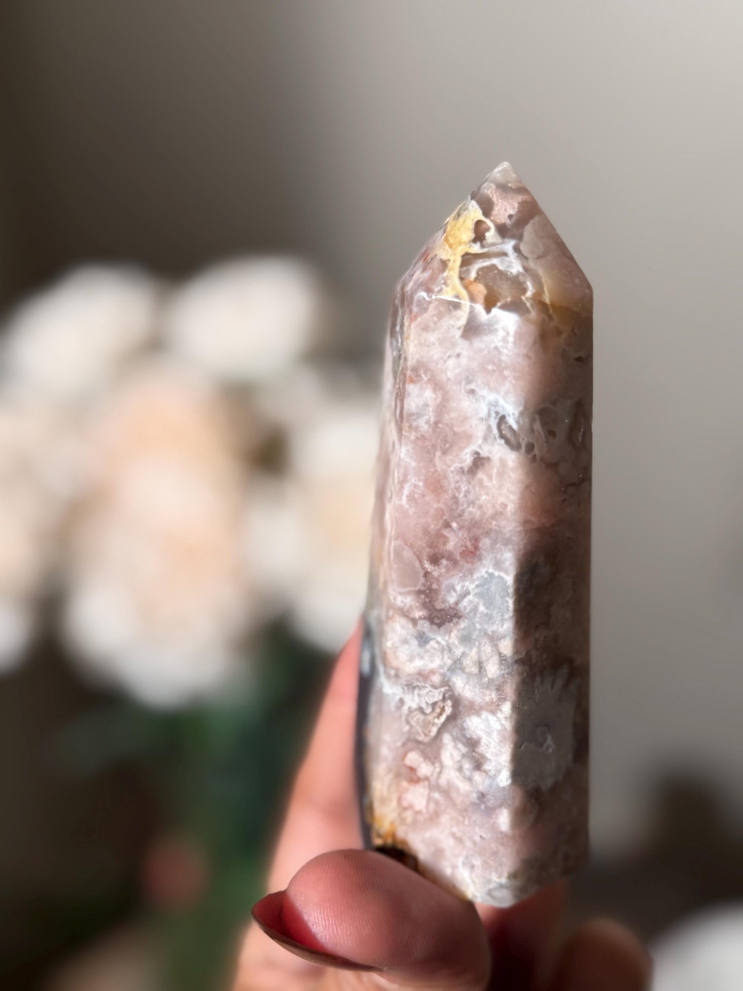 Black Flower Agate Tower, Pink and GREY Flower Agate, Flower Agate, Crystal Gifts, Metaphyiscal Gifts,