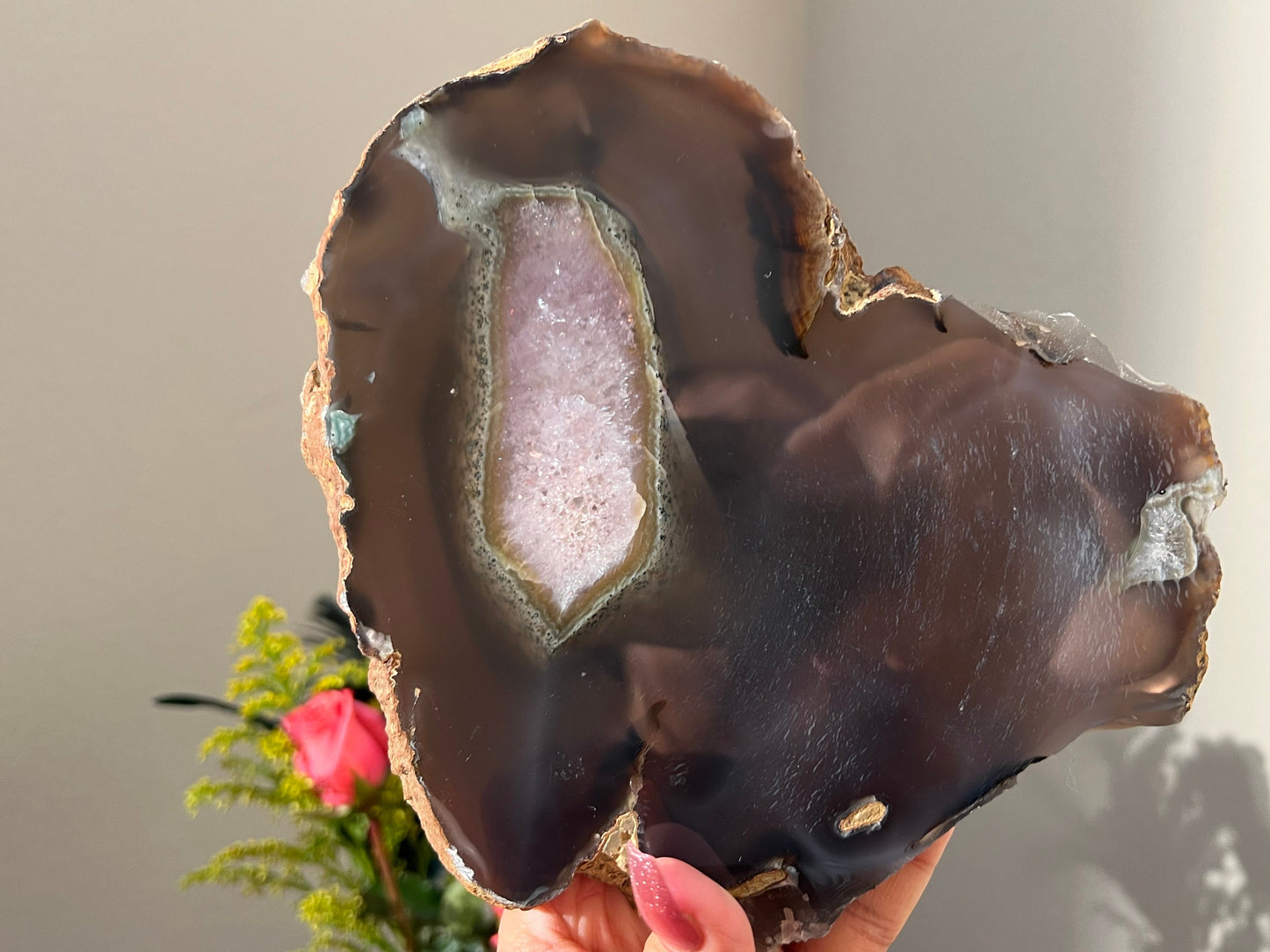 Blue Agate Slab With Amethyst Geode, Polished Amethyst Geode Slab, Crystal Slabs,Home Decoration, Amethyst Slab, Decoration for home