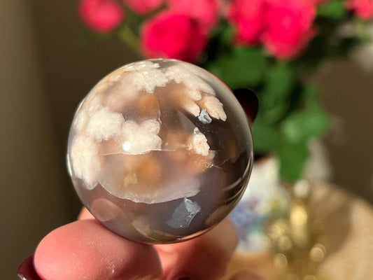 Black Flower Agate Sphere, Blue Flower Agate, Rare Black Flower Agate, Cherry Blossom Agate, Sakura Agate
