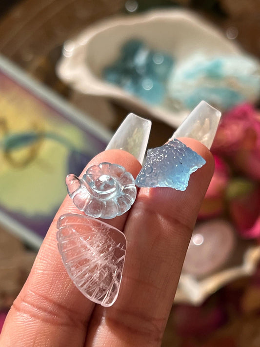 Aquamarine Gift Set, Aquamarine Starfish, Aquamarine Seashell, Morganite Shell, Aquamarine, Morganite, Crystal Gifts, Ocean Sea Gifts