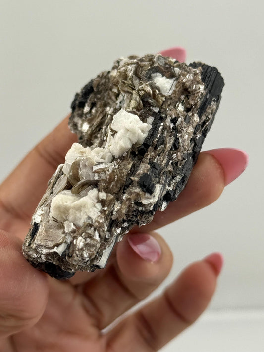 Black Tourmaline with Mica, Raw Black Tourmaline, Tourmaline mineral, Raw Crystal Specimen, Crystal Gifts, Home Decor