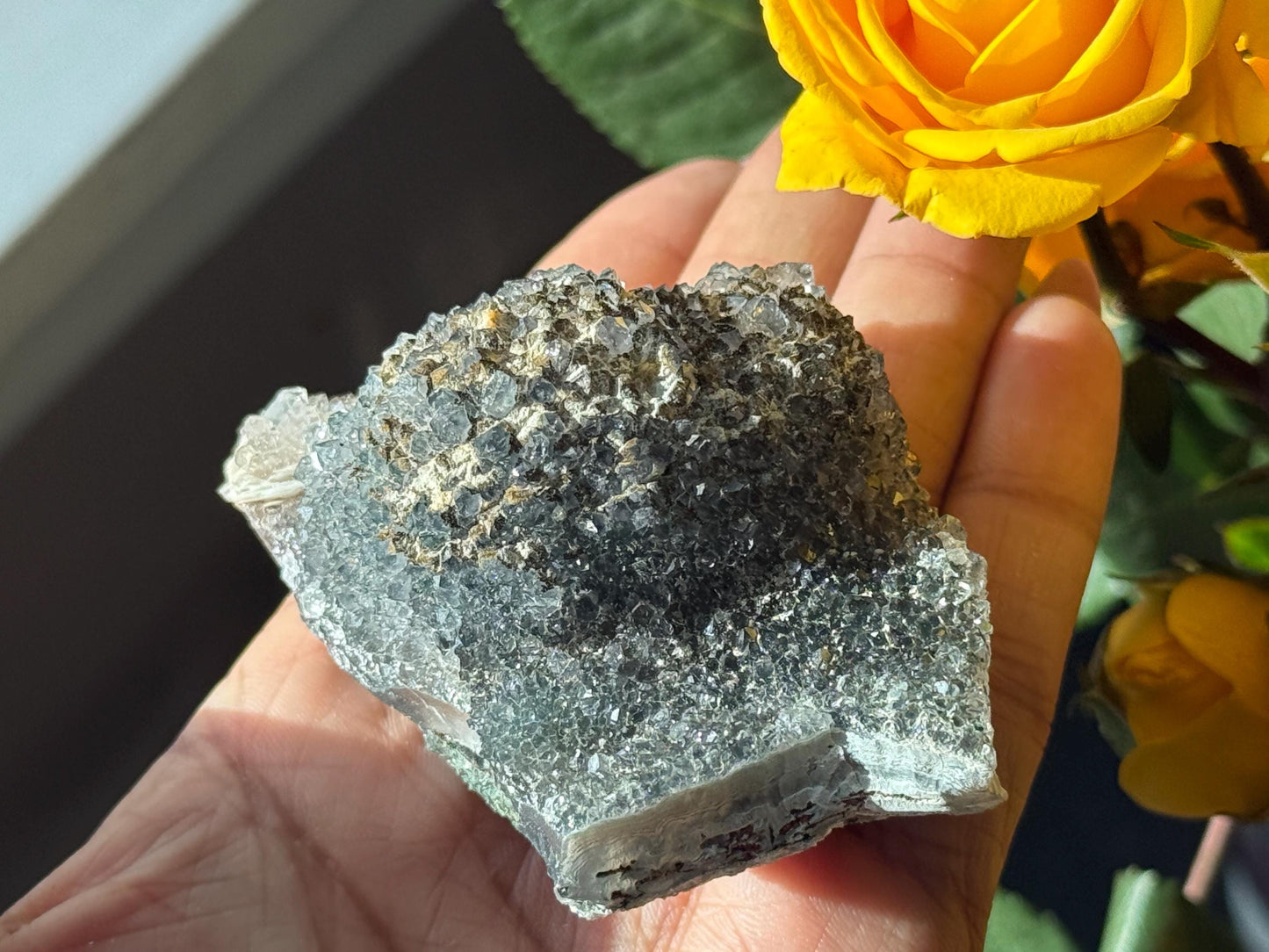 Sparkly Black Zeolight, Green Zeolight, Natural Raw Ameythst, Amethyst Flower, Zeolight Raw Crystal Mineral, Crystal Gifts, MINI