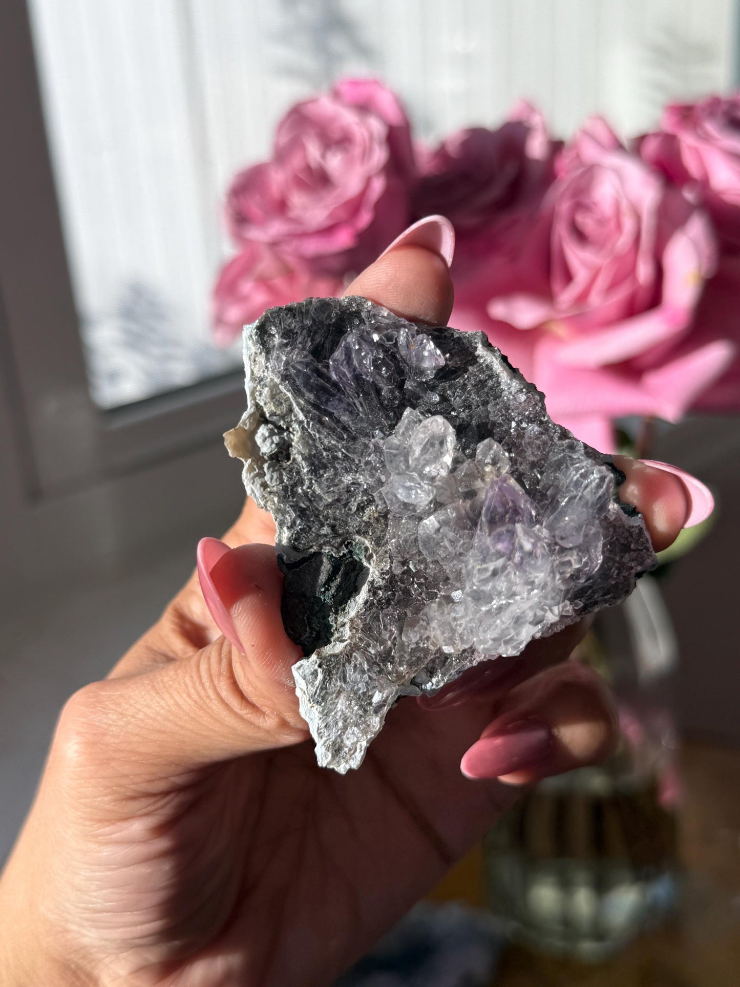 Flower Amethyst Zeolight, Amethyst Geode Cluster, Natural Raw Ameythst, Amethyst Flower, Zeolight Raw Crystal Mineral, Crystal Gifts, Fossil