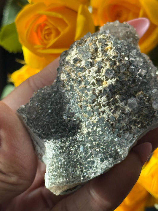Sparkly Black Zeolight, Green Zeolight, Natural Raw Ameythst, Amethyst Flower, Zeolight Raw Crystal Mineral, Crystal Gifts, MINI
