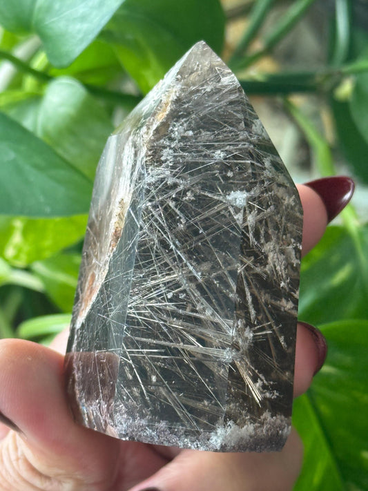 Silver Rutilated Quartz, Titanium dioxide mineral, Rutilated Quartz, Rutile Quartz, Garden Quartz, Polished Lodolite Quartz, Crystal Gifts,