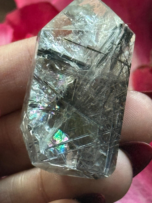 Silver Rutilated Quartz, Black Rutile, Titanium dioxide mineral, Rutilated Quartz, Rutile Quartz, SMALL