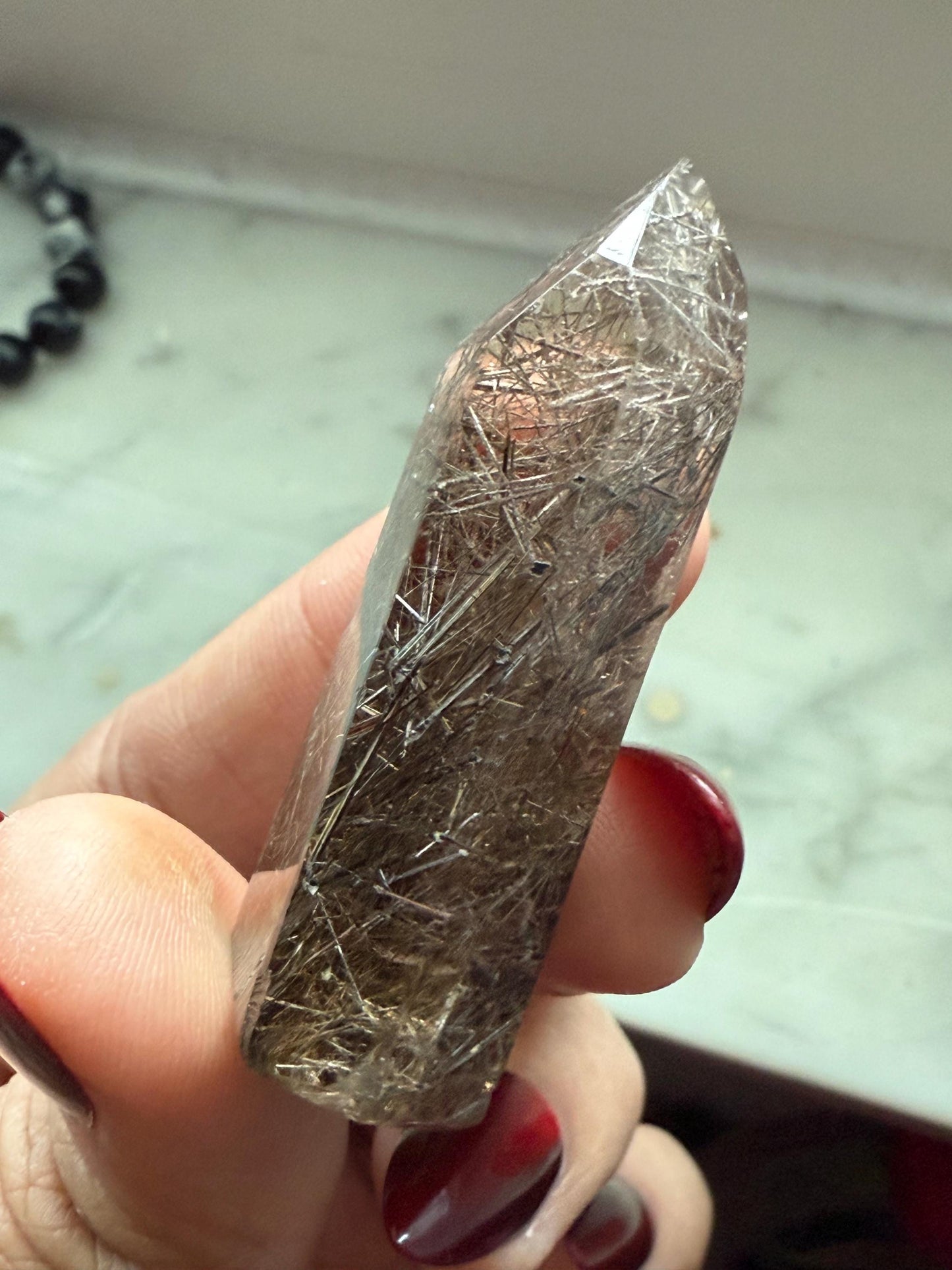 Silver Rutilated Quartz, Black Rutile, Titanium dioxide mineral, Rutilated Quartz, Rutile Quartz, Mini
