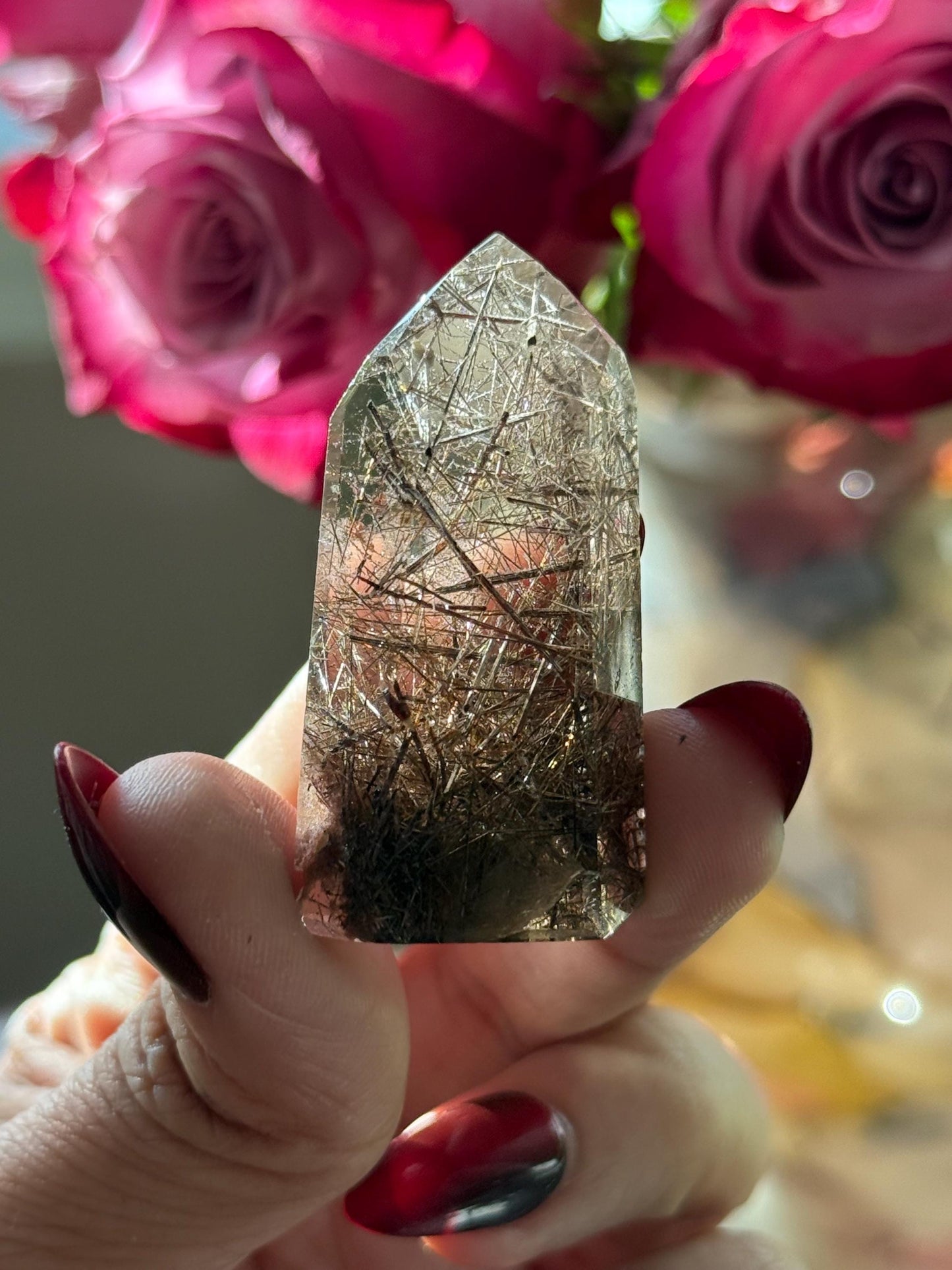 Silver Rutilated Quartz, Black Rutile, Titanium dioxide mineral, Rutilated Quartz, Rutile Quartz, Mini