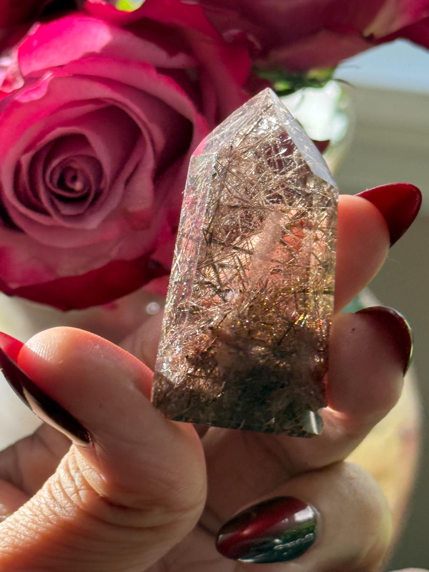 Silver Rutilated Quartz, Black Rutile, Titanium dioxide mineral, Rutilated Quartz, Rutile Quartz, Mini