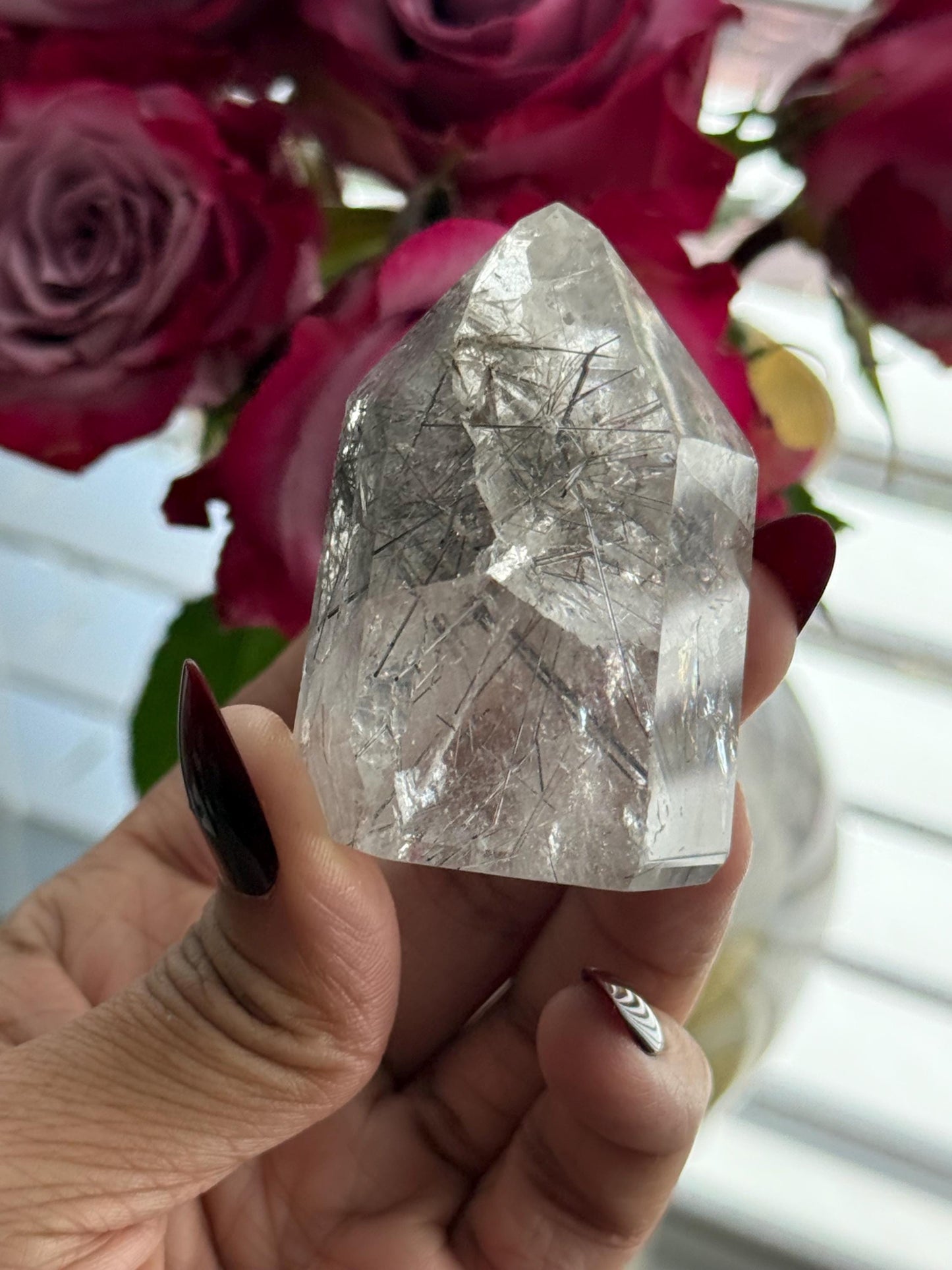 Silver Rutilated Quartz, Titanium dioxide mineral, Rutilated Quartz, Rutile Quartz, Garden Quartz, Polished Lodolite Quartz, Crystal Gifts,
