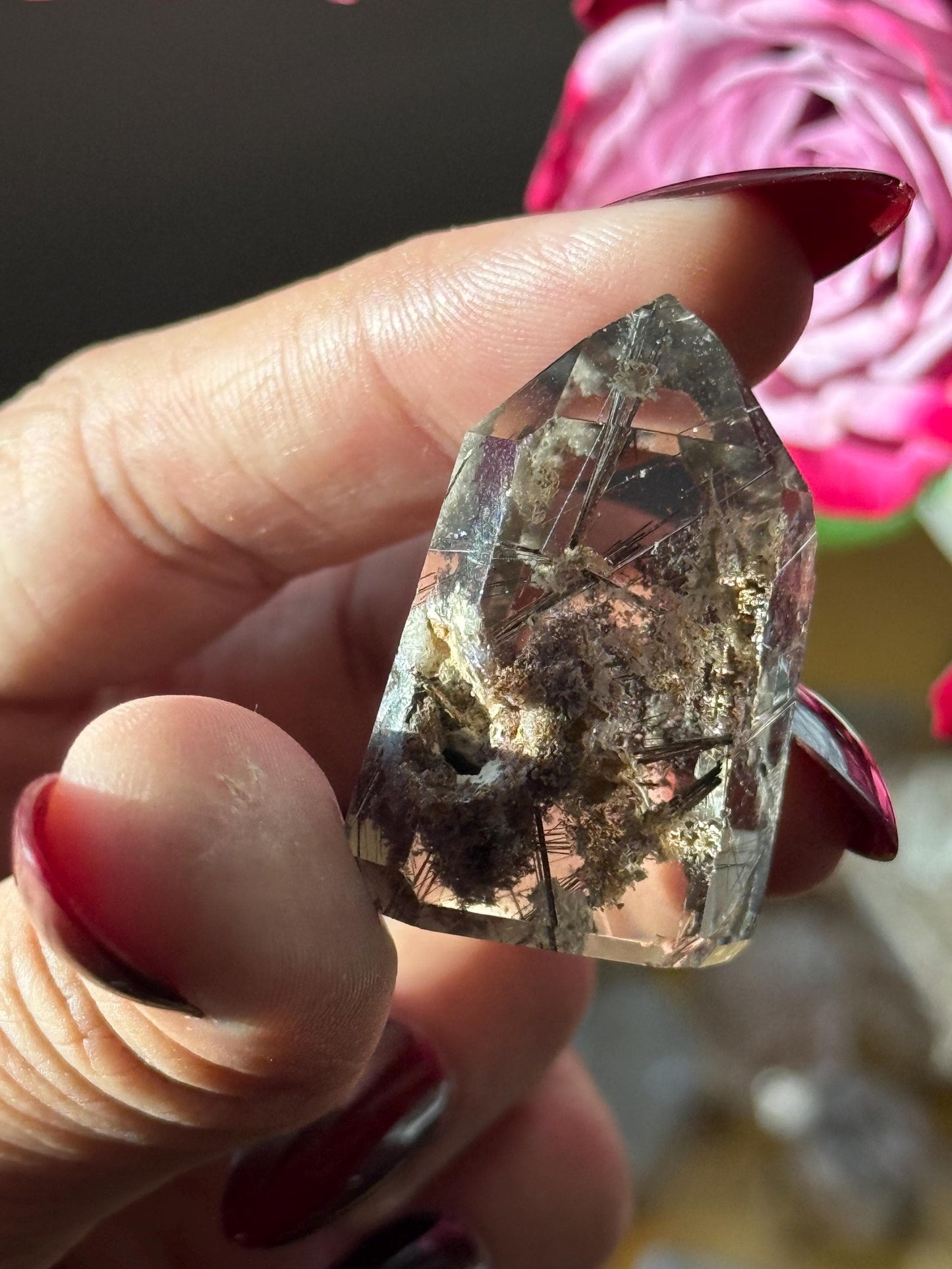 Silver Rutilated Quartz, Titanium dioxide mineral, Rutilated Quartz, Rutile Quartz, Garden Quartz, Polished Lodolite Quartz, Crystal Gifts,